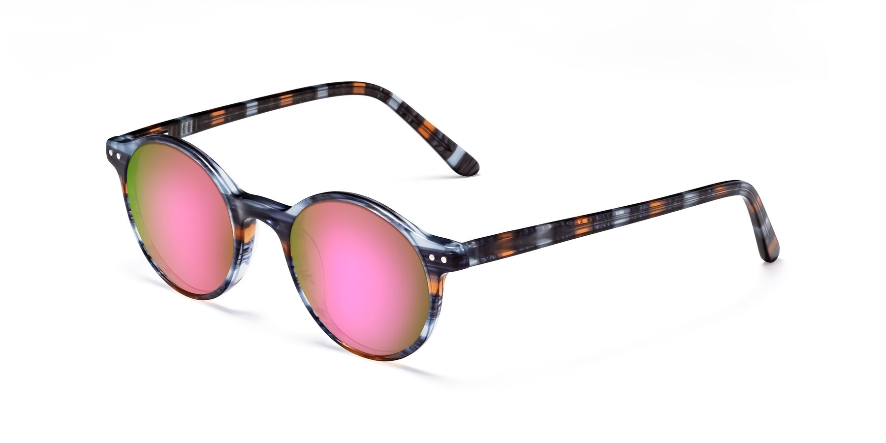 Angle of Jardi in Stripe Blue Brown with Pink Mirrored Lenses