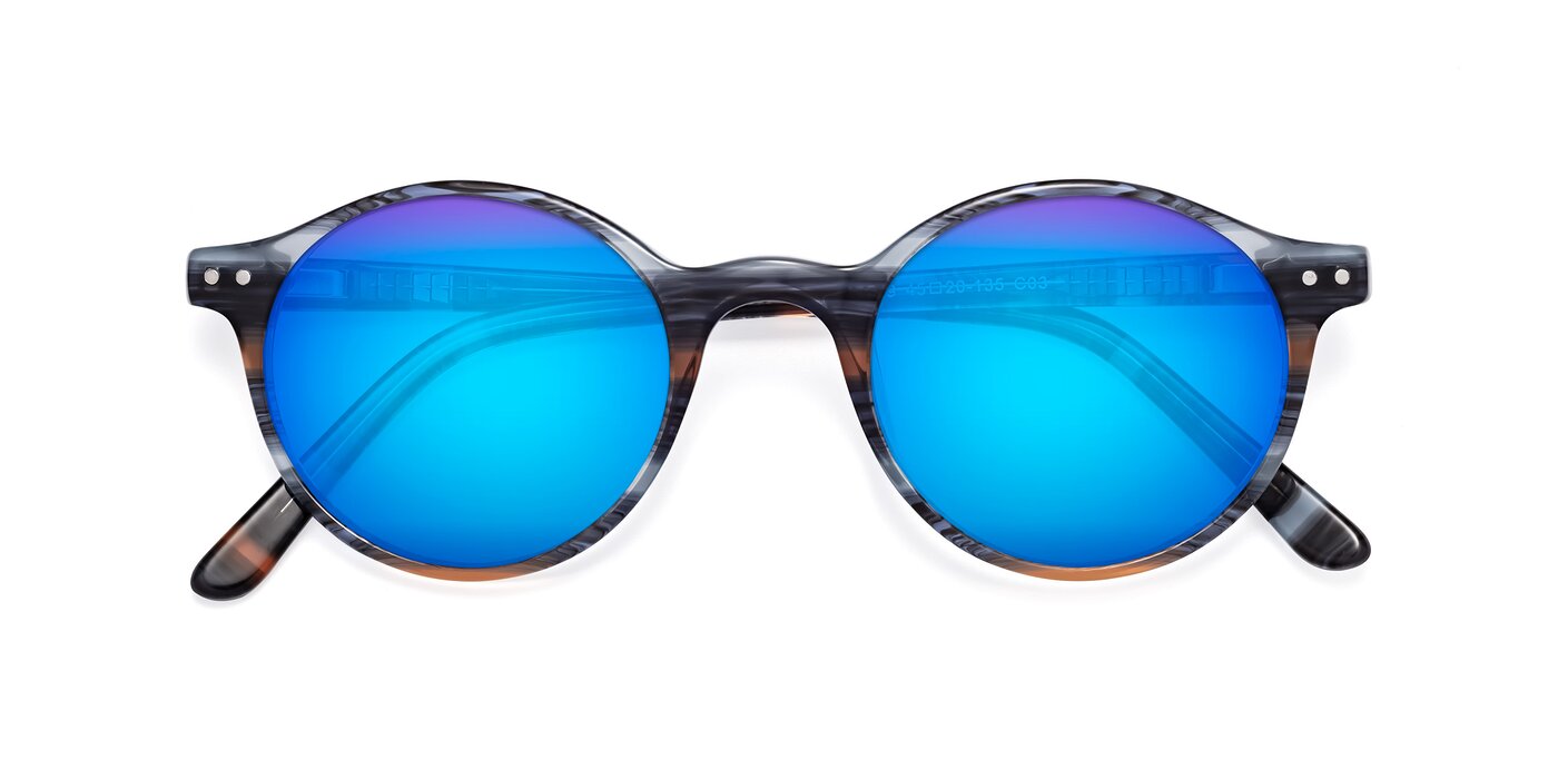 17519 - Stripe Blue Brown Flash Mirrored Sunglasses