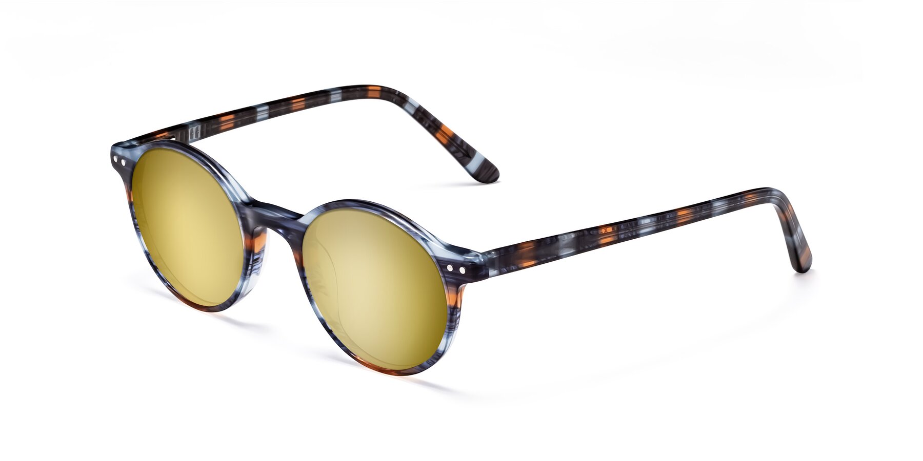 Angle of Jardi in Stripe Blue Brown with Gold Mirrored Lenses