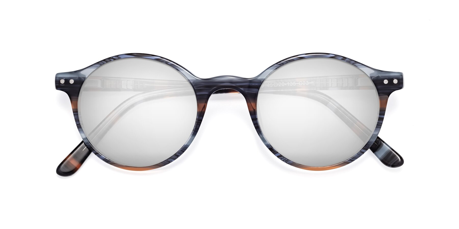Folded Front of Jardi in Stripe Blue Brown with Silver Mirrored Lenses