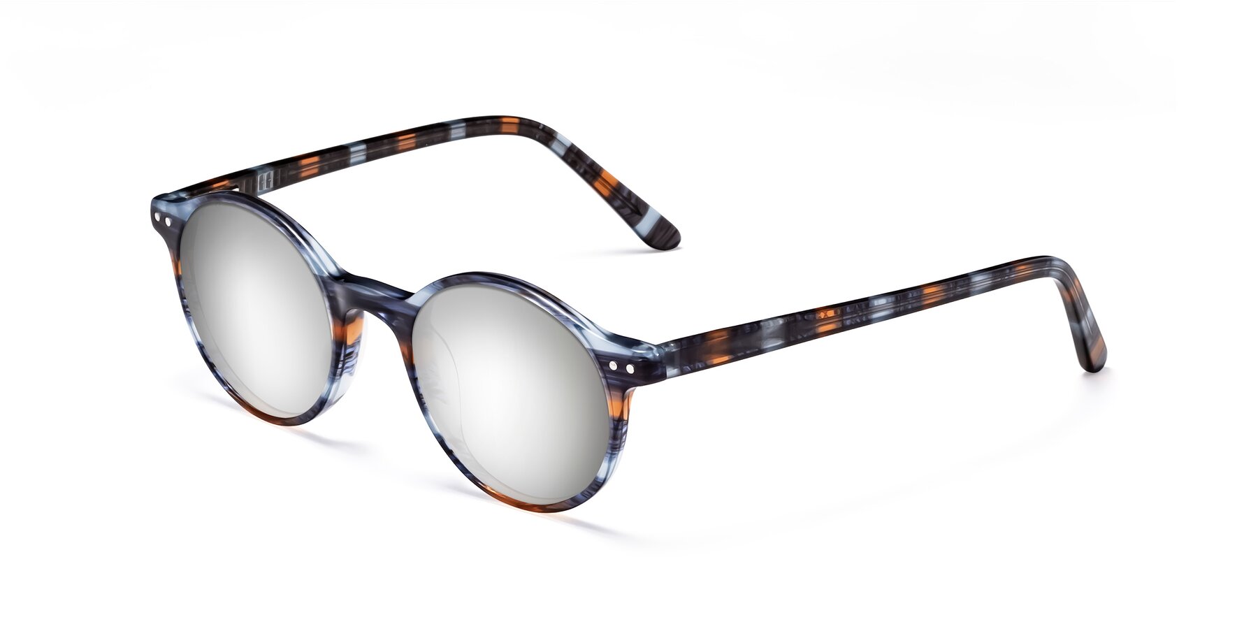 Angle of Jardi in Stripe Blue Brown with Silver Mirrored Lenses