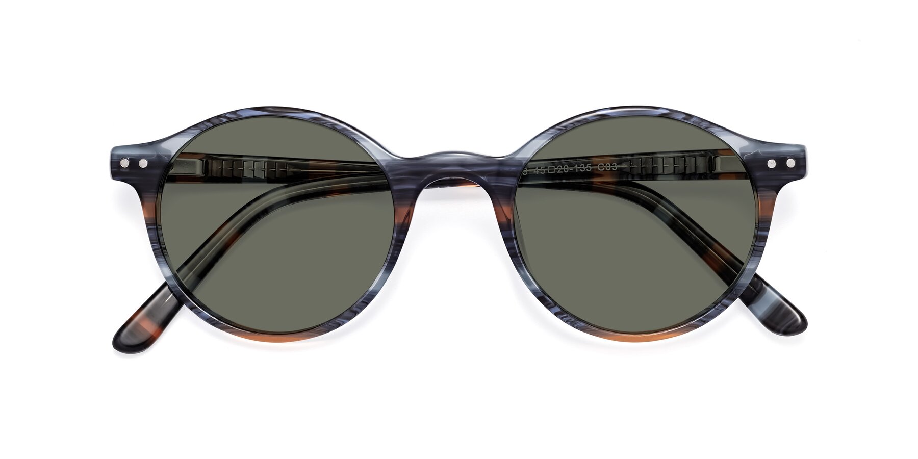 Folded Front of Jardi in Stripe Blue Brown with Gray Polarized Lenses
