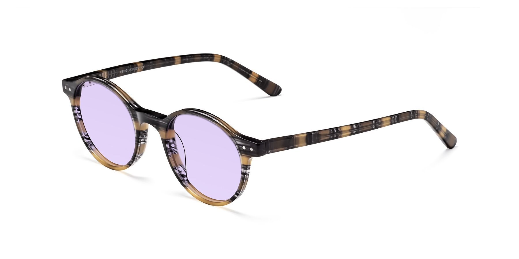 Angle of Jardi in Stripe Yellow Grey with Light Purple Tinted Lenses