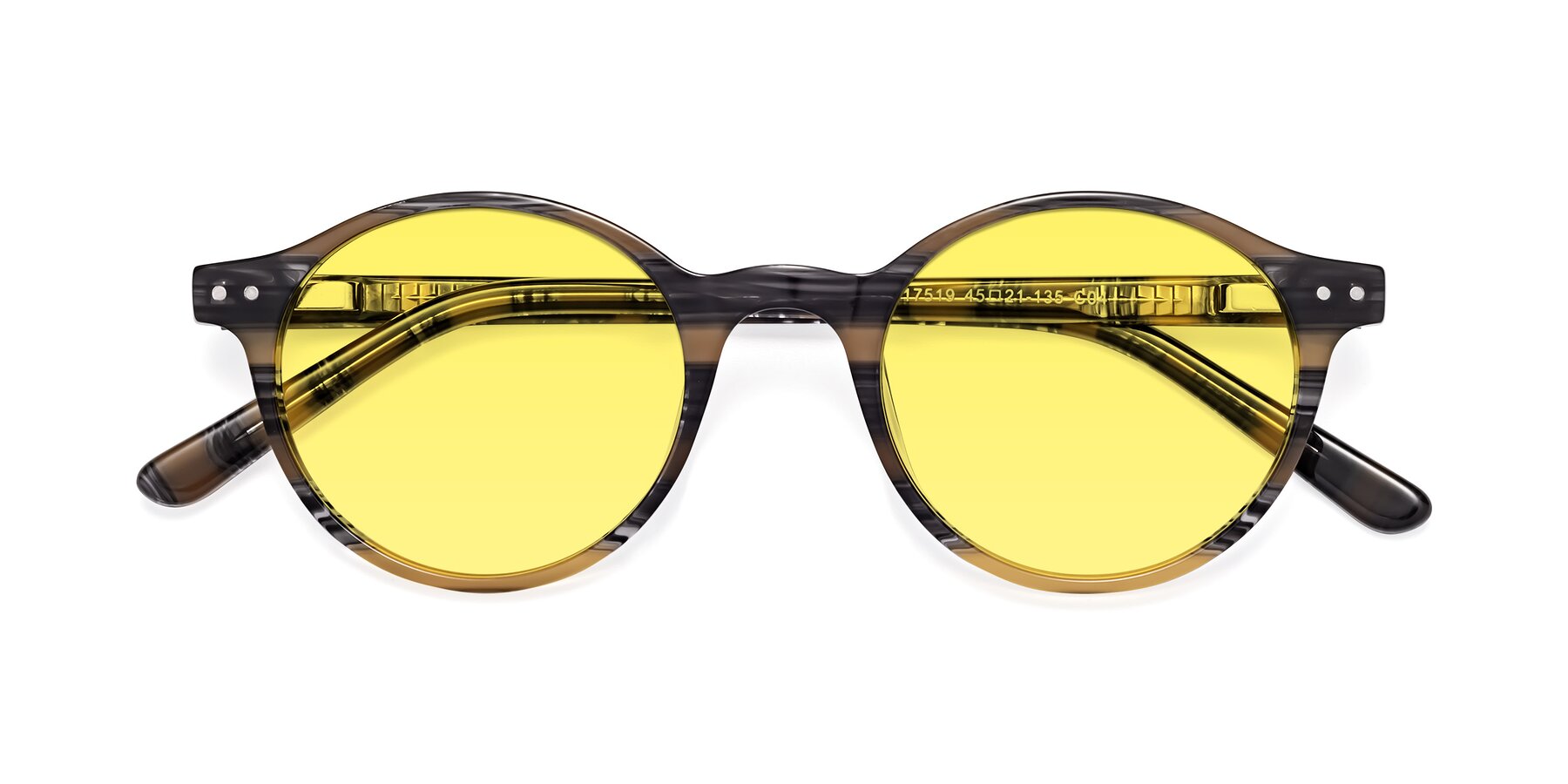 Folded Front of Jardi in Stripe Yellow Grey with Medium Yellow Tinted Lenses