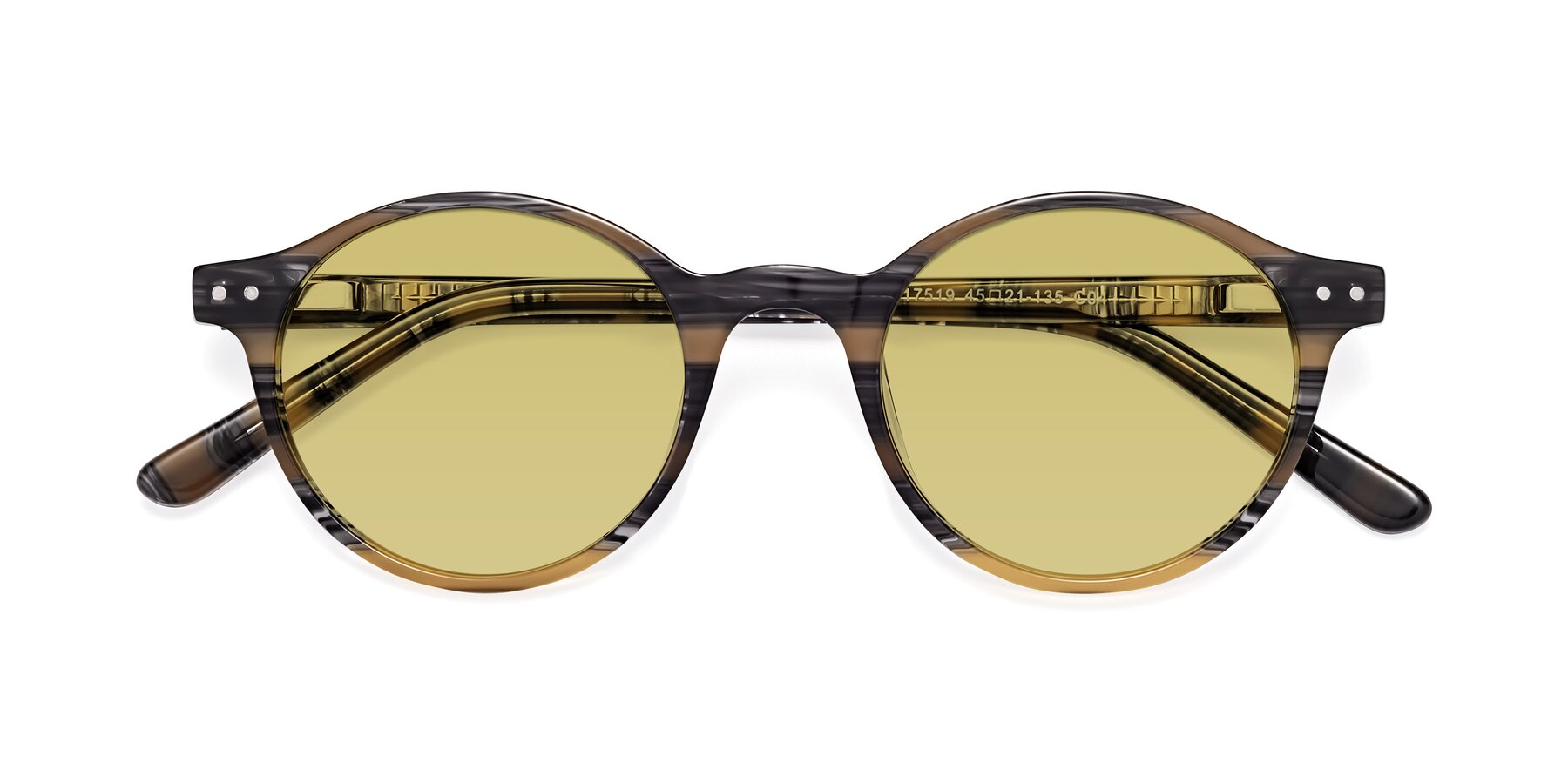 Folded Front of Jardi in Stripe Yellow Grey with Medium Champagne Tinted Lenses