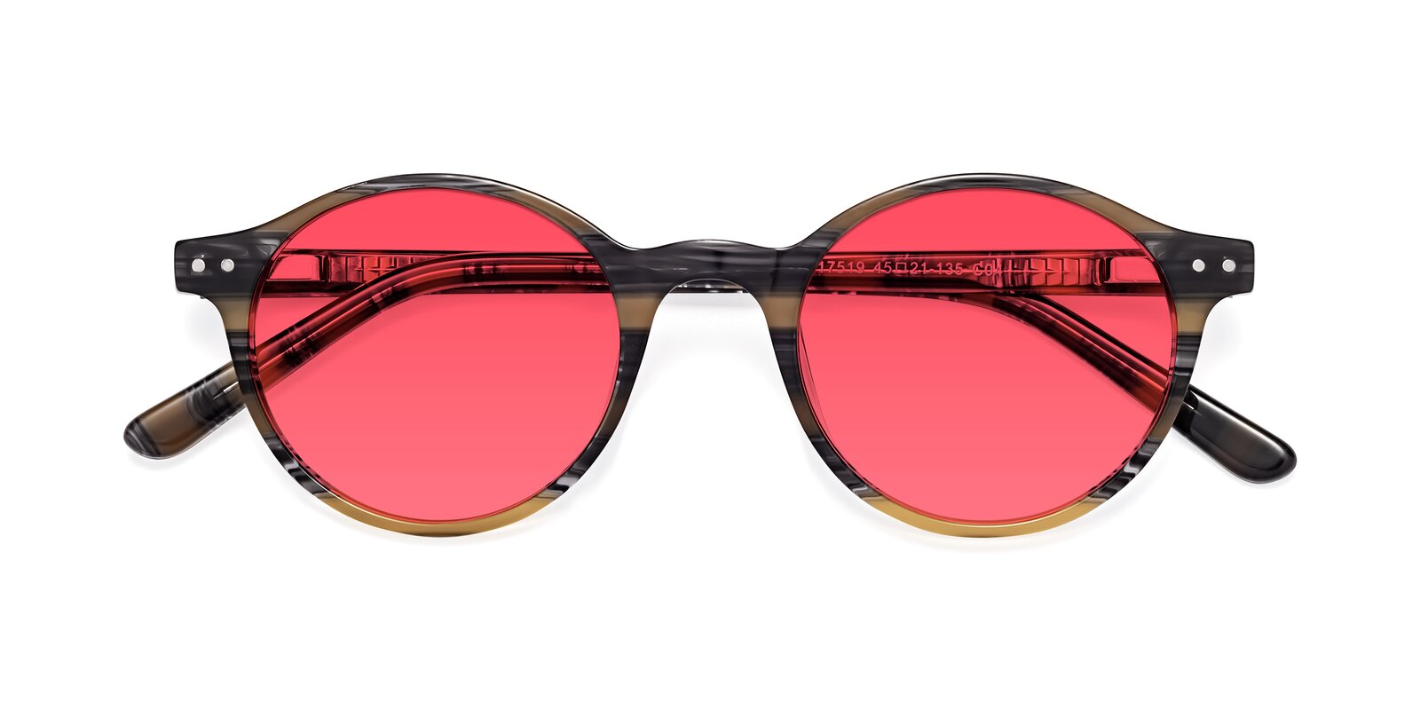 Stripe Yellow Grey Narrow Acetate Round Tinted Sunglasses with Pink
