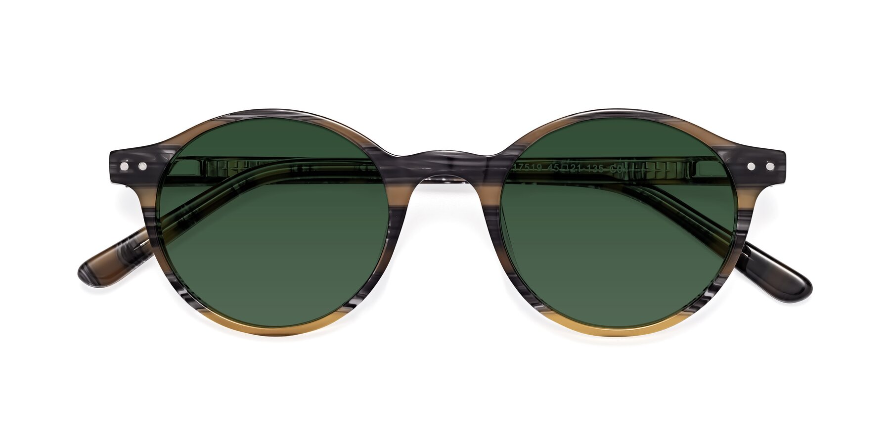 Folded Front of Jardi in Stripe Yellow Grey with Green Tinted Lenses