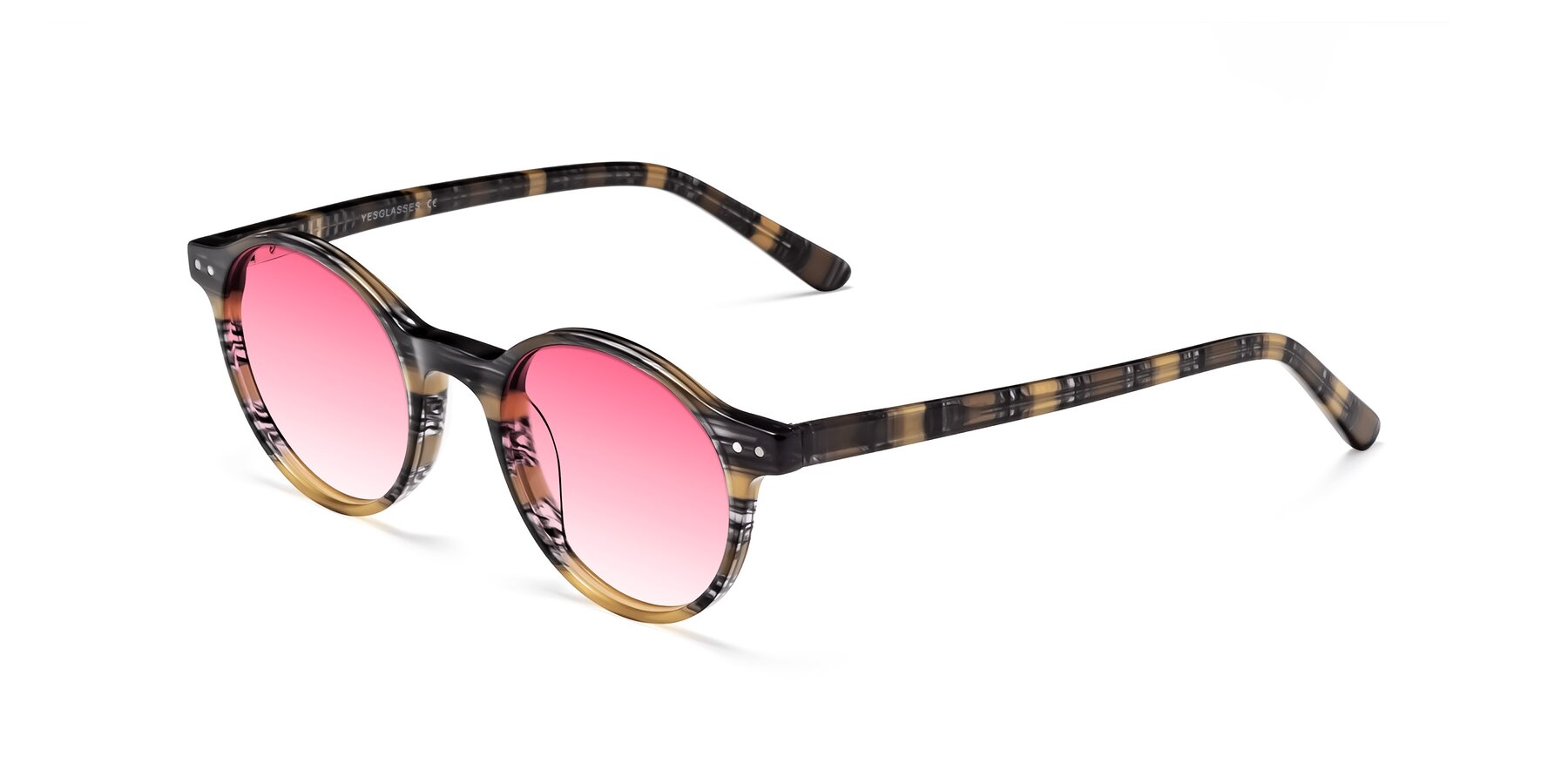 Angle of Jardi in Stripe Yellow Grey with Pink Gradient Lenses