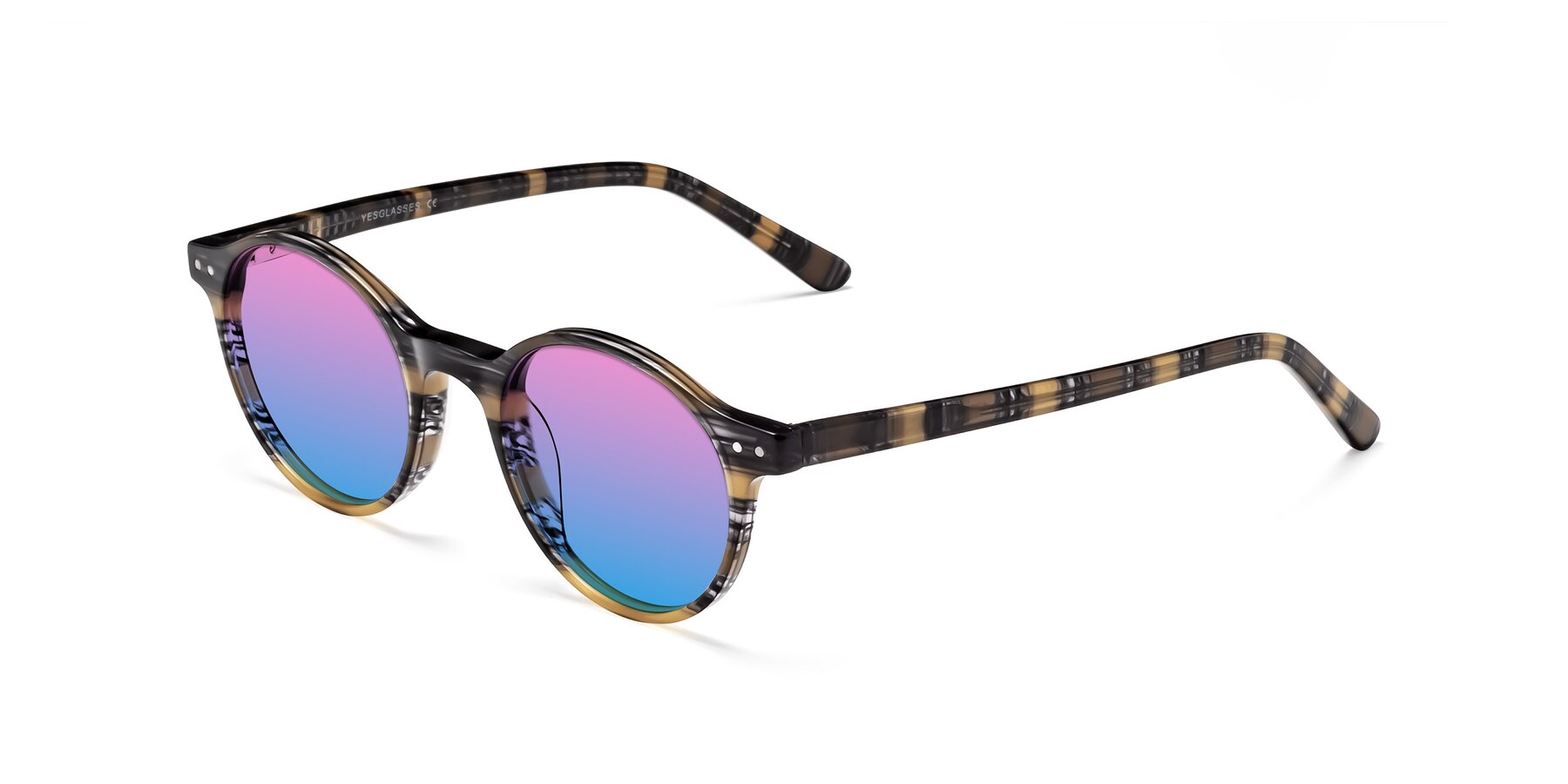 Angle of Jardi in Stripe Yellow Grey with Pink / Blue Gradient Lenses
