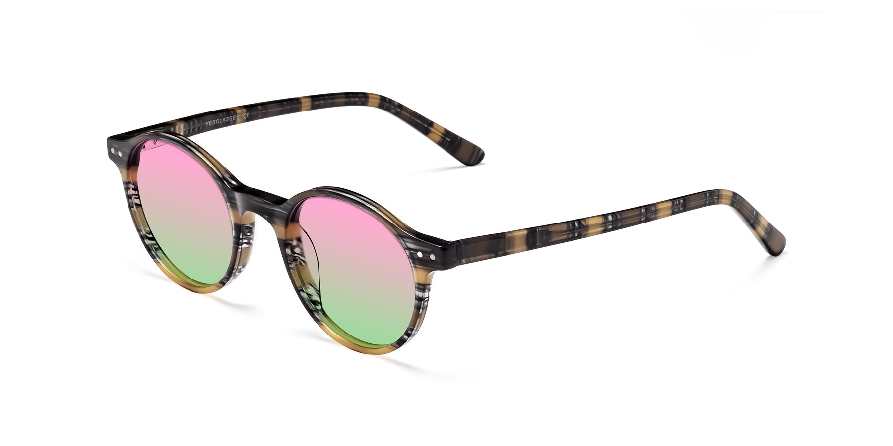 Angle of 17519 in Stripe Yellow Grey with Pink / Green Gradient Lenses