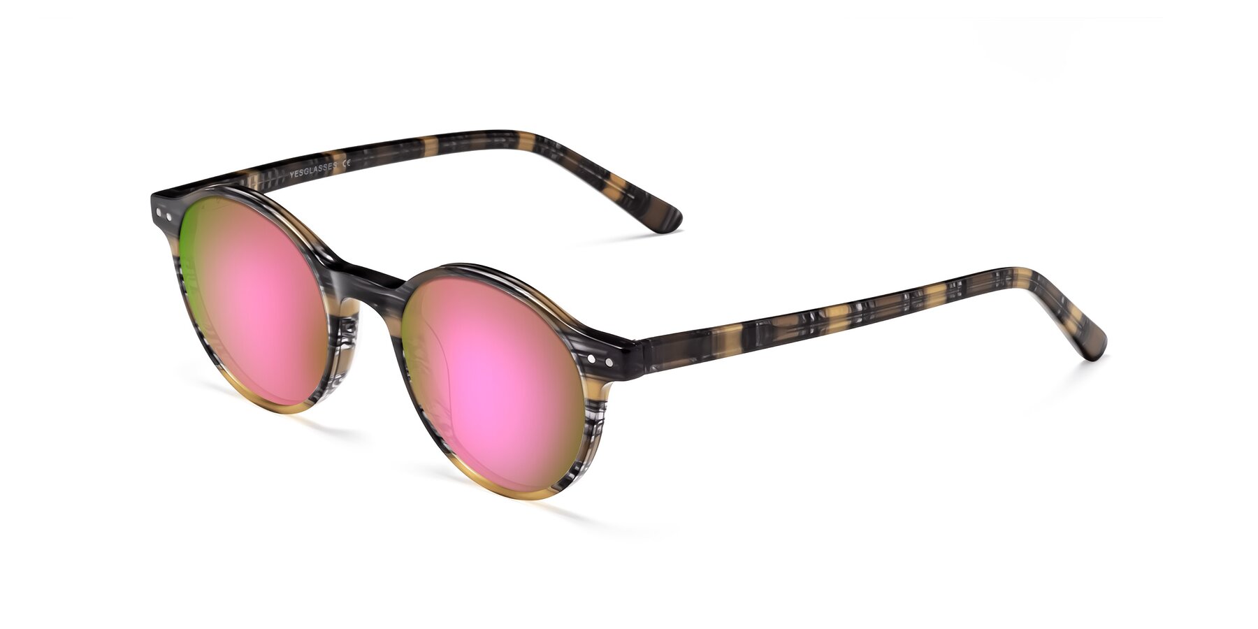 Angle of Jardi in Stripe Yellow Grey with Pink Mirrored Lenses