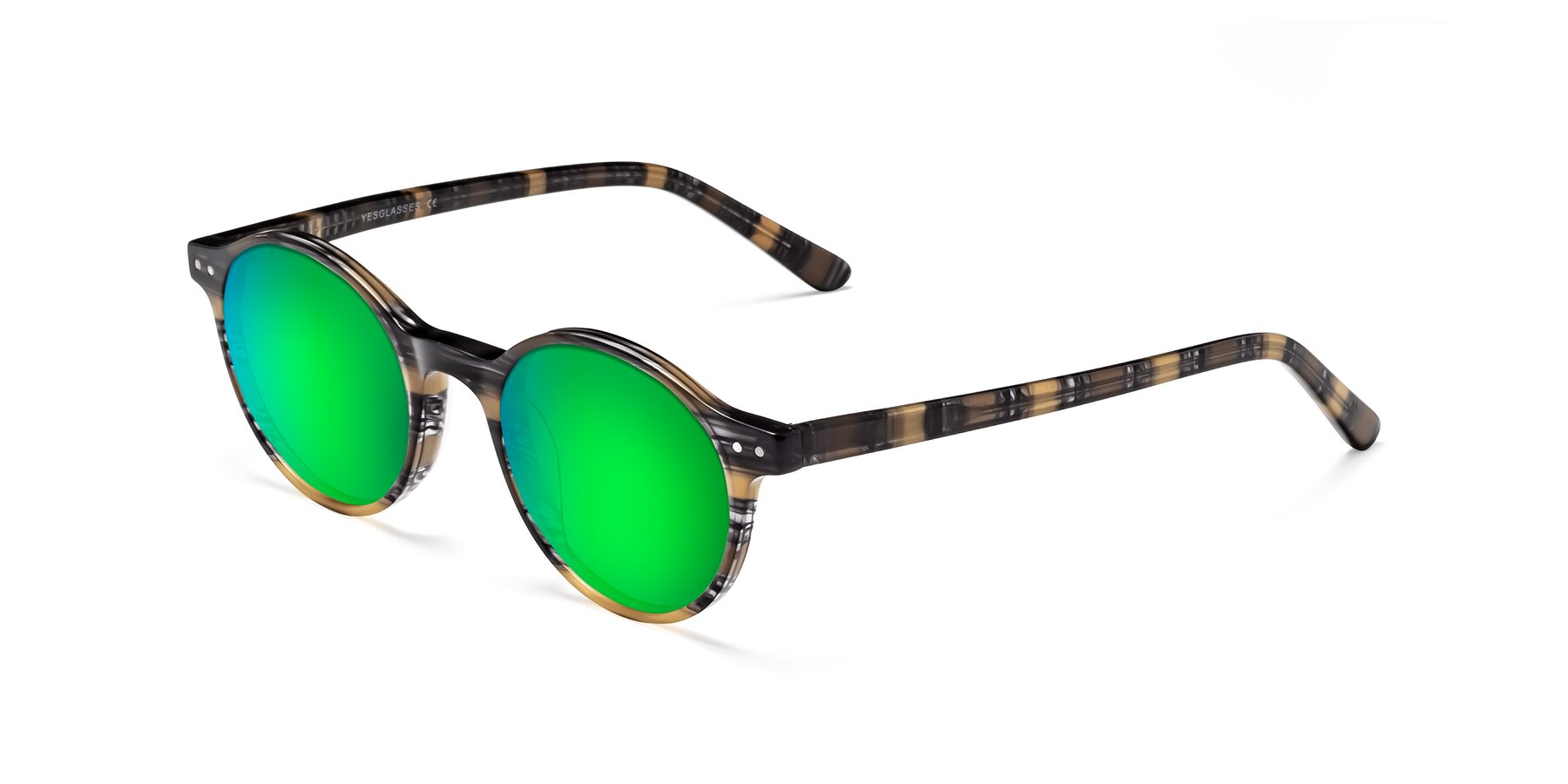 Angle of 17519 in Stripe Yellow Grey with Green Mirrored Lenses