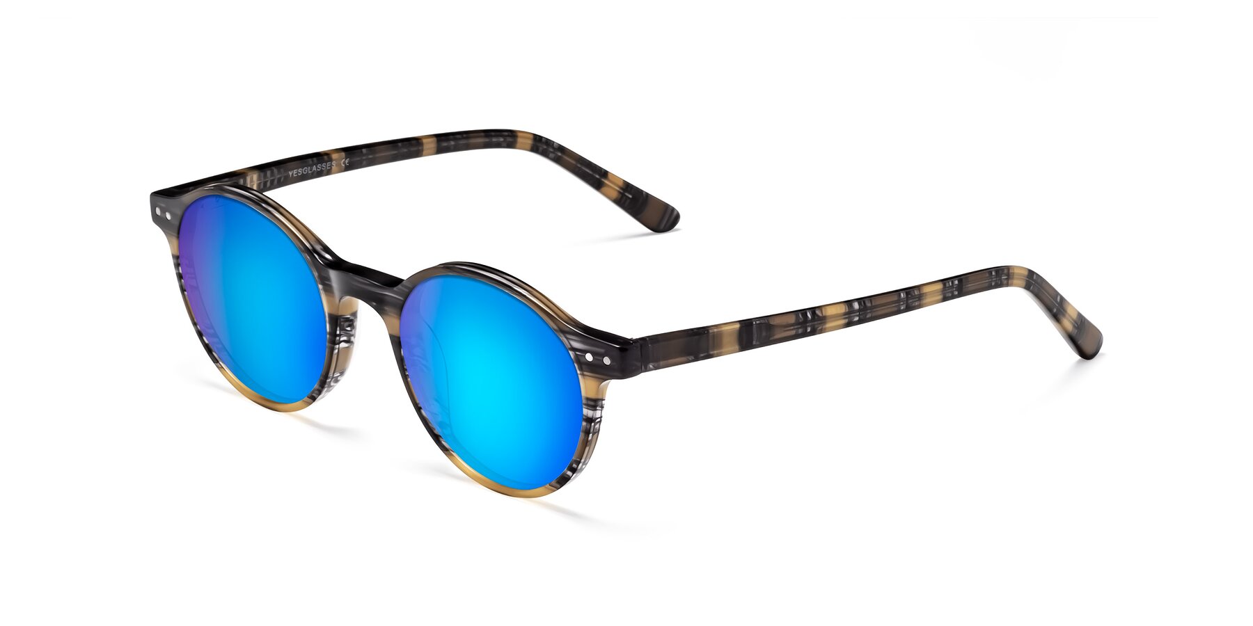 Angle of Jardi in Stripe Yellow Grey with Blue Mirrored Lenses