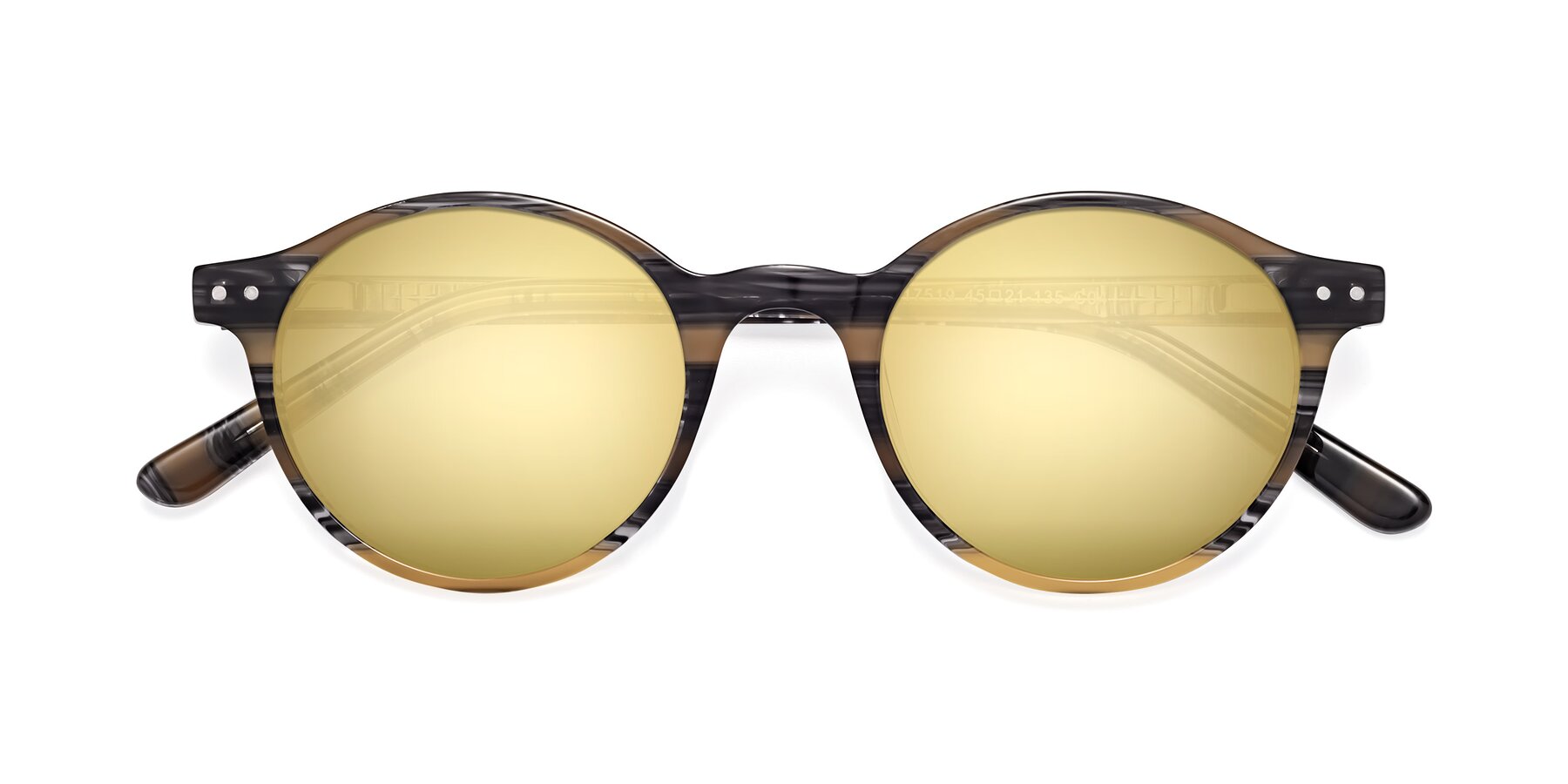 Folded Front of Jardi in Stripe Yellow Grey with Gold Mirrored Lenses