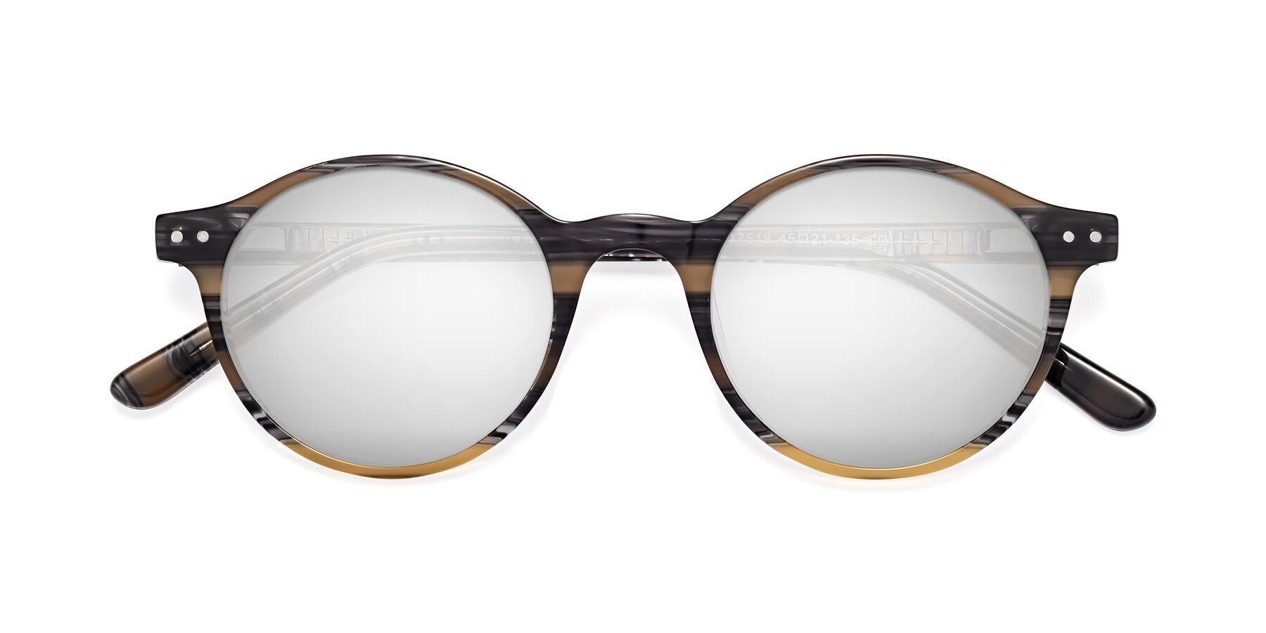 Folded Front of Jardi in Stripe Yellow Grey with Silver Mirrored Lenses