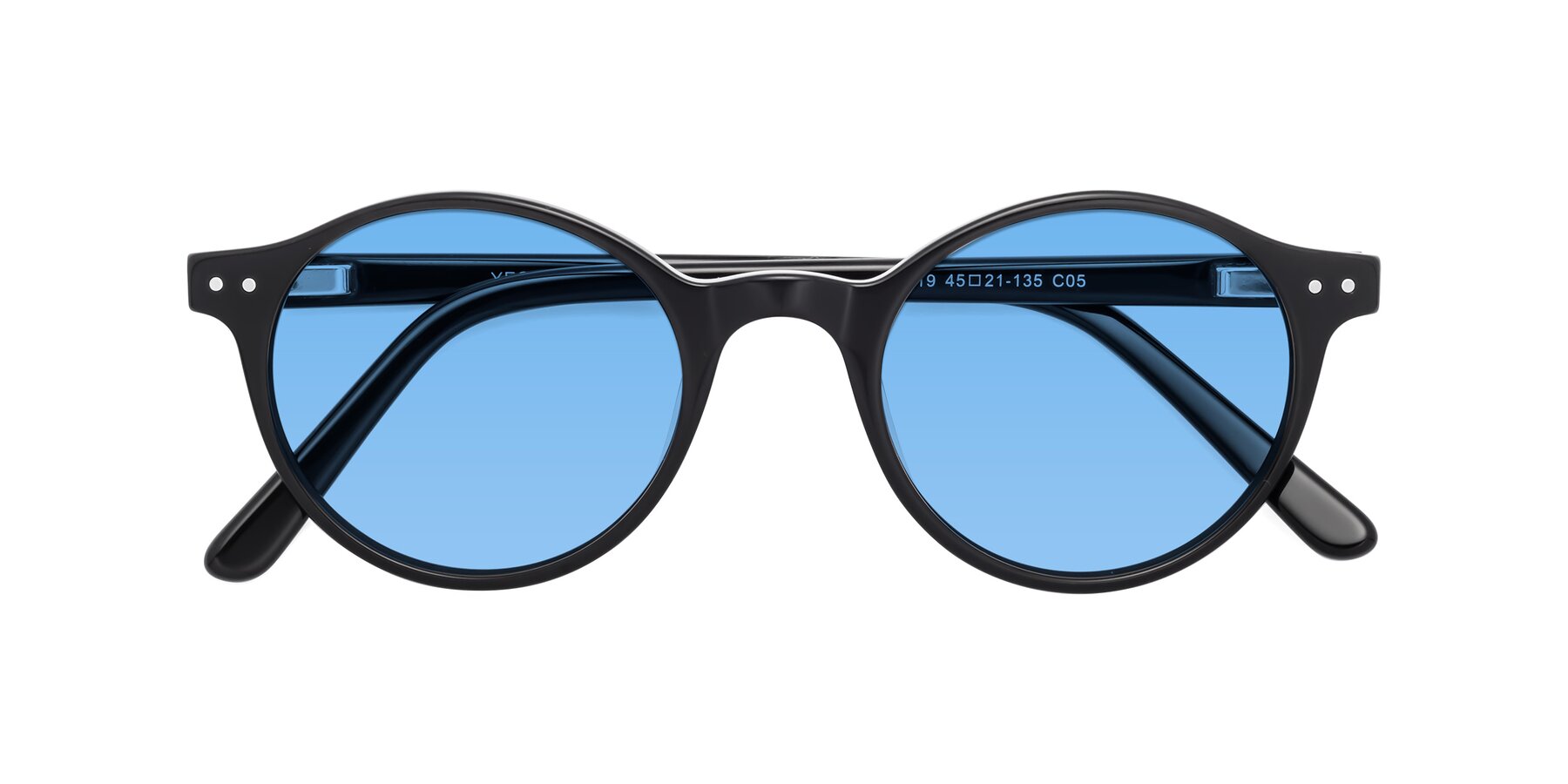 Folded Front of Jardi in Black with Medium Blue Tinted Lenses