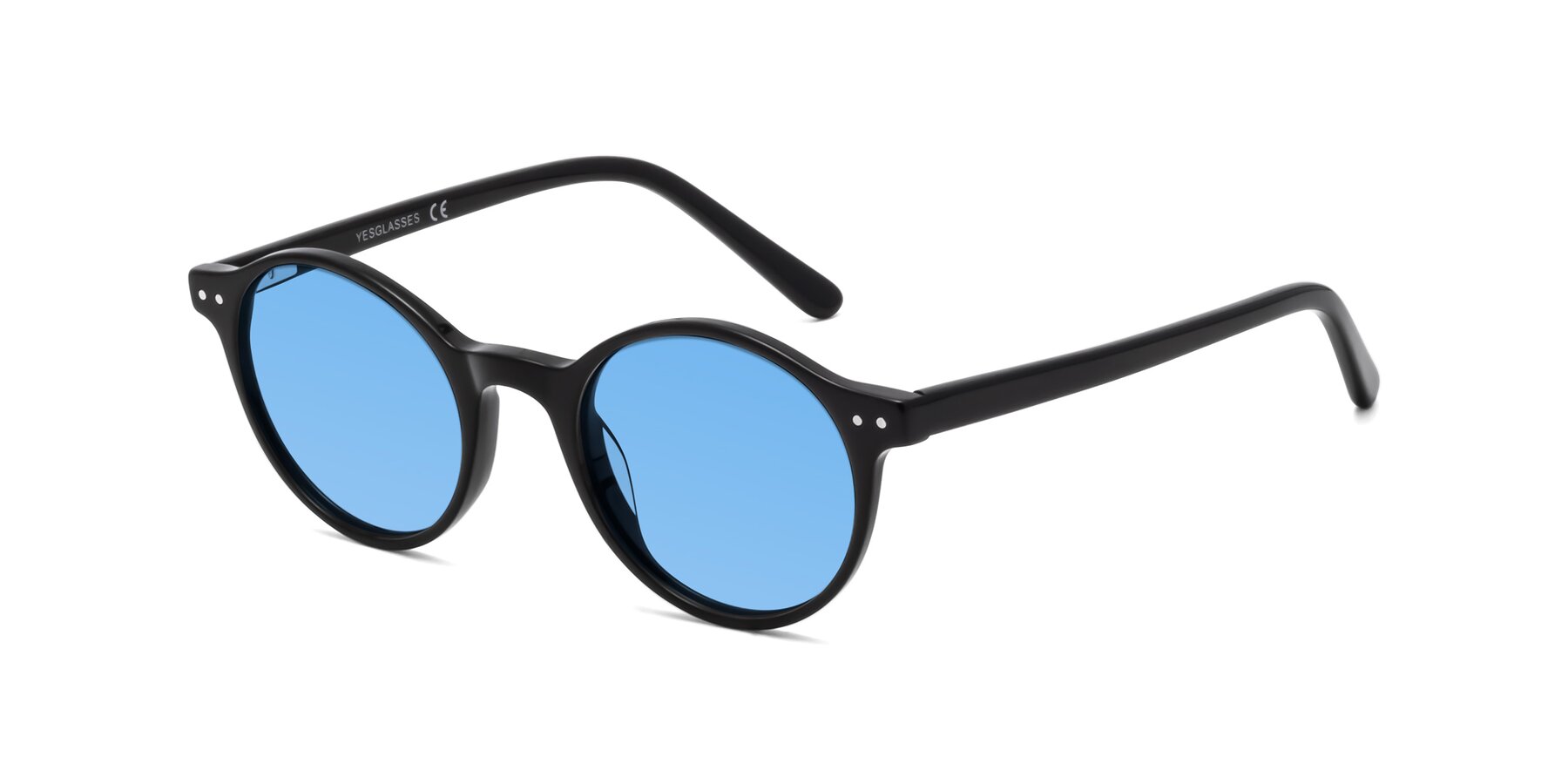 Angle of Jardi in Black with Medium Blue Tinted Lenses