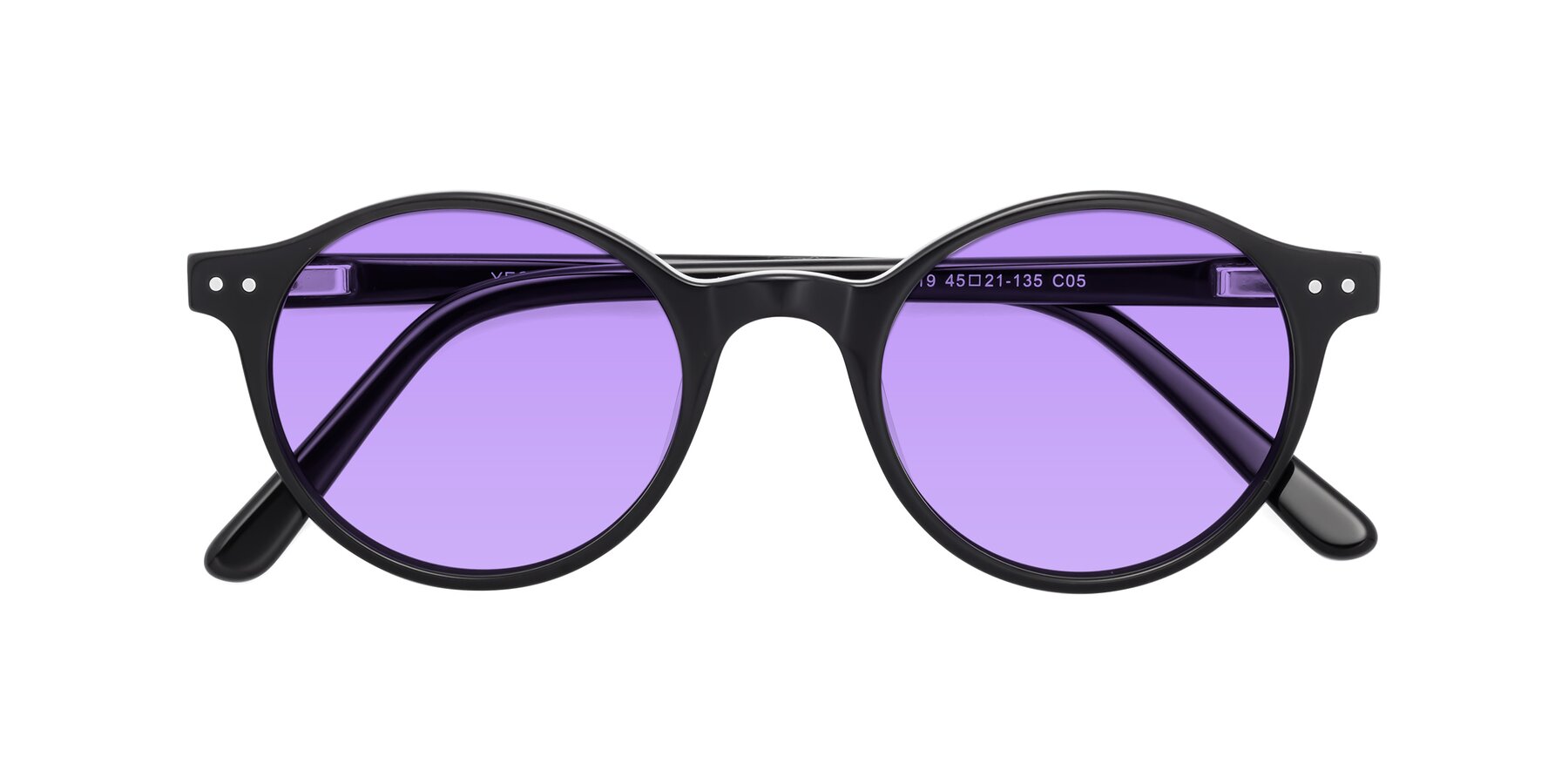 Folded Front of Jardi in Black with Medium Purple Tinted Lenses