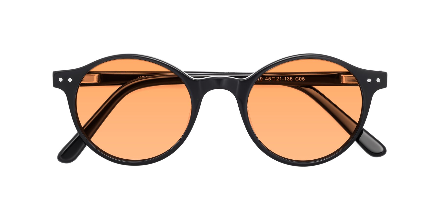 Folded Front of 17519 in Black with Medium Orange Tinted Lenses