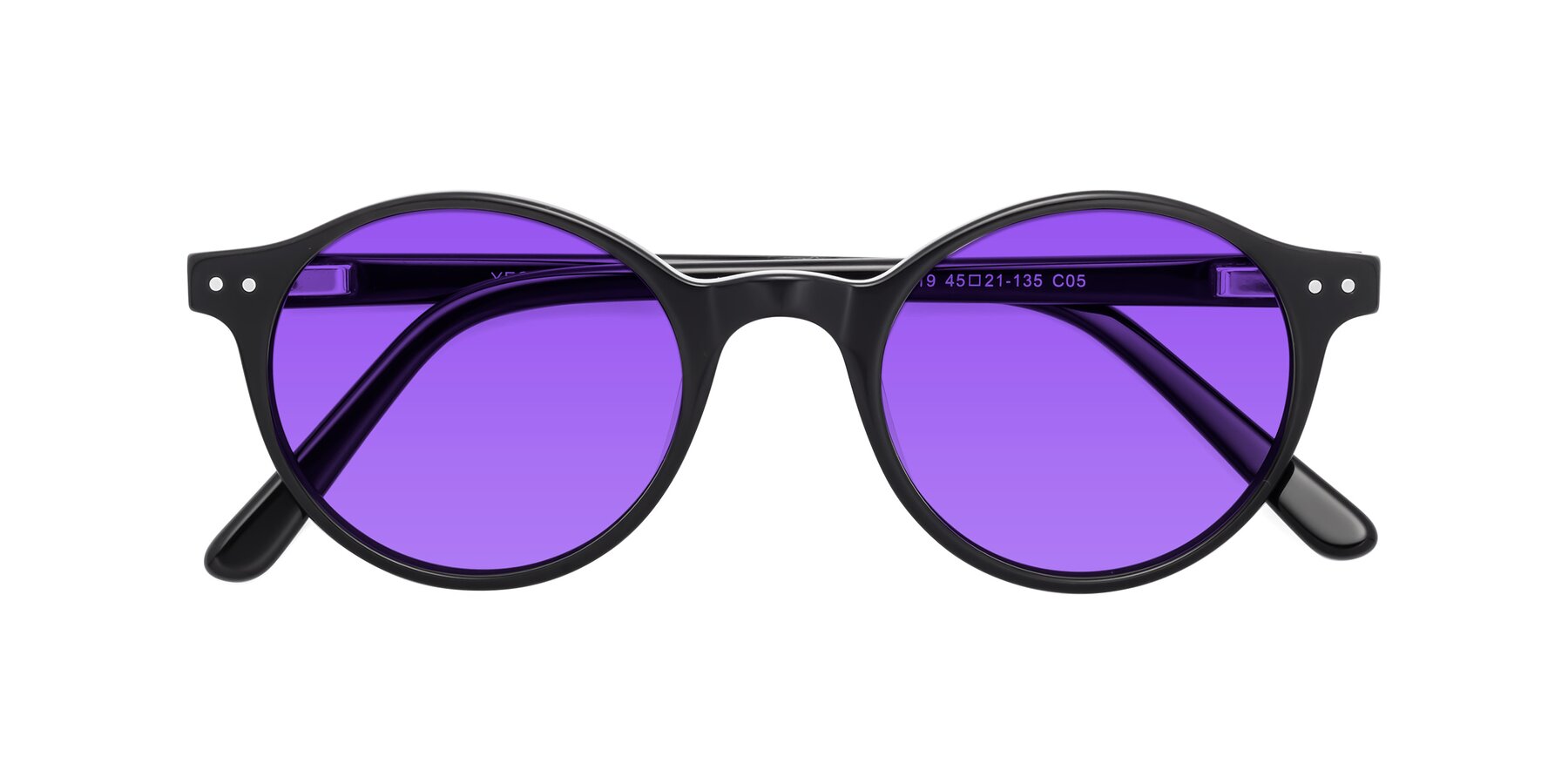 Folded Front of Jardi in Black with Purple Tinted Lenses
