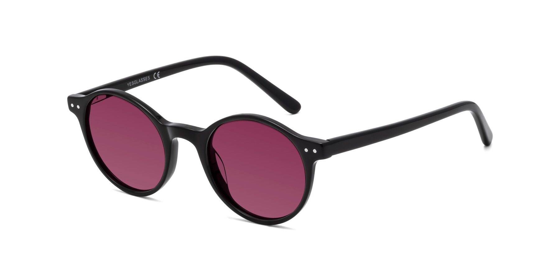 Angle of Jardi in Black with Wine Tinted Lenses