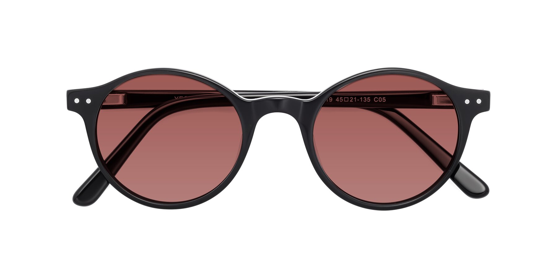 Folded Front of Jardi in Black with Garnet Tinted Lenses