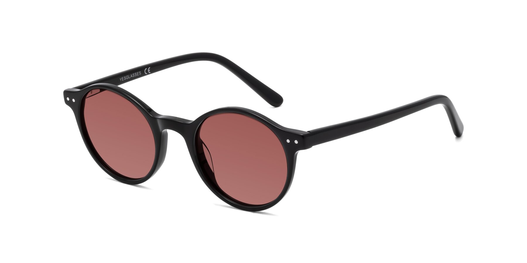 Angle of Jardi in Black with Garnet Tinted Lenses