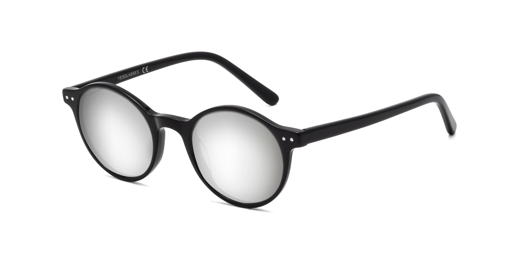 Angle of Jardi in Black with Silver Mirrored Lenses