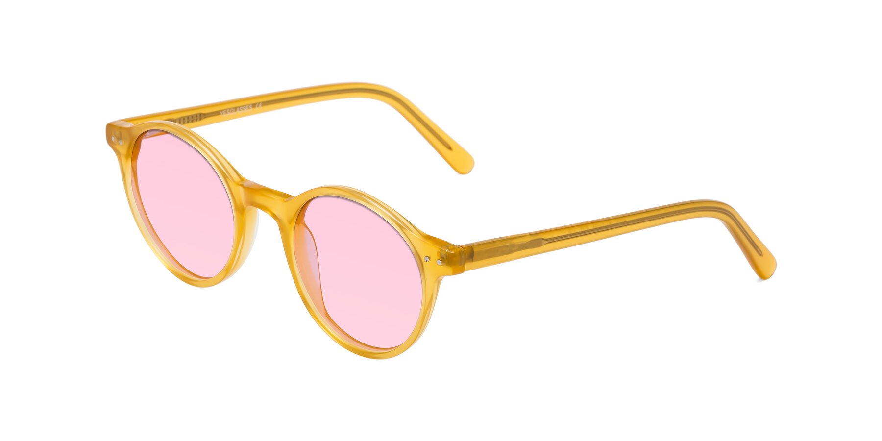 Angle of Jardi in Honey with Light Pink Tinted Lenses