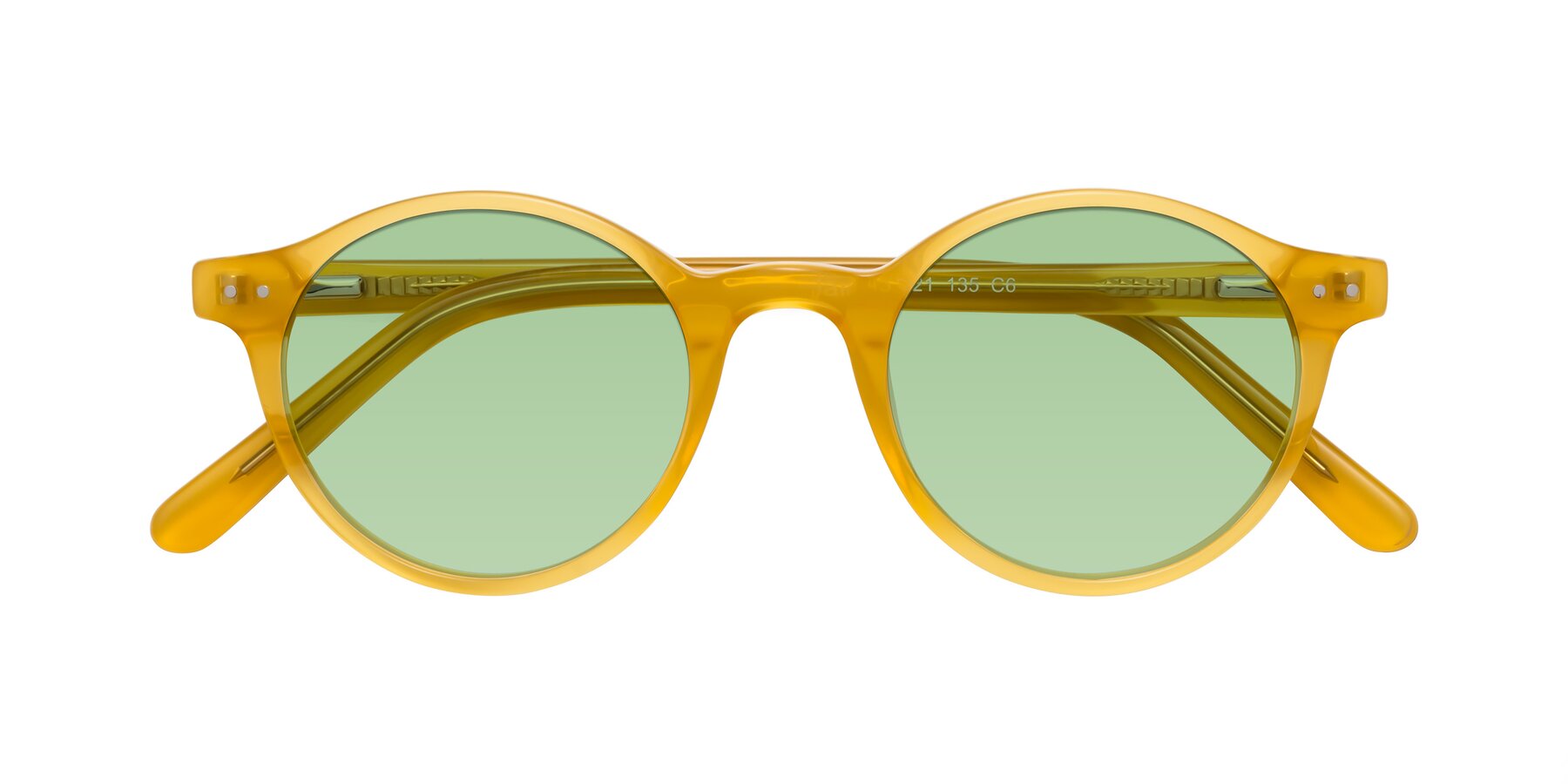 Folded Front of Jardi in Honey with Medium Green Tinted Lenses