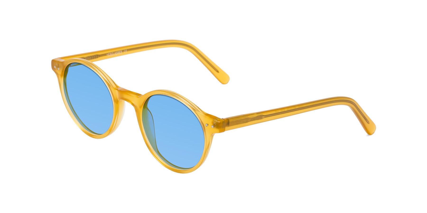 Angle of Jardi in Honey with Medium Blue Tinted Lenses
