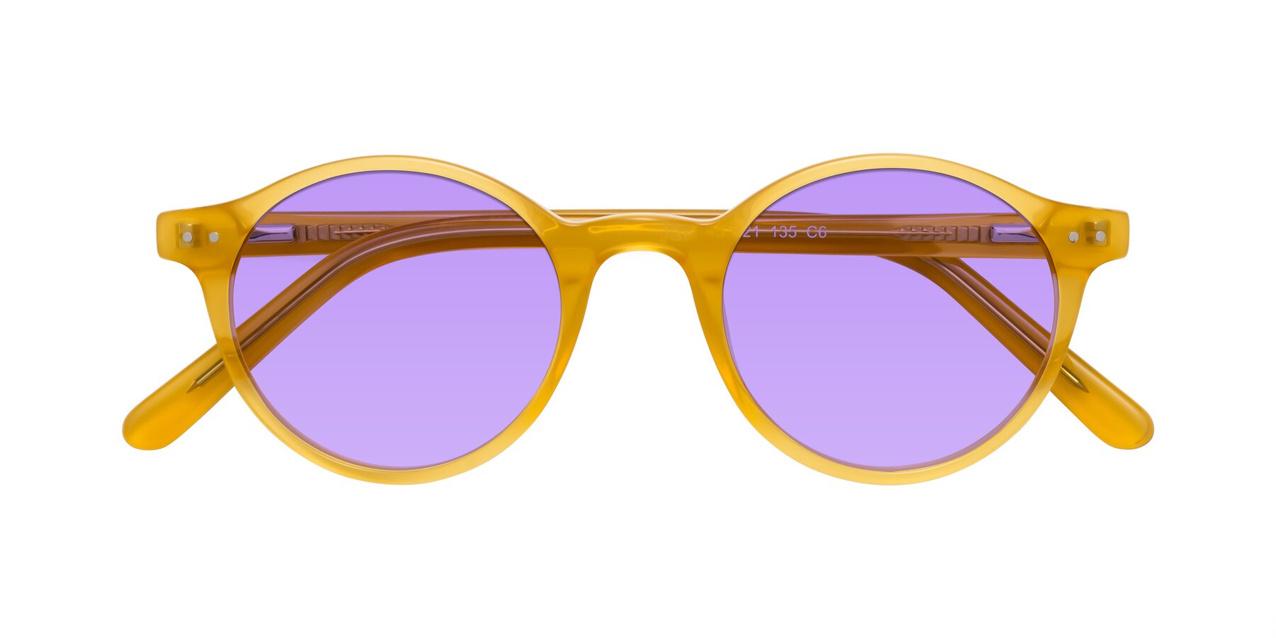 Folded Front of Jardi in Honey with Medium Purple Tinted Lenses