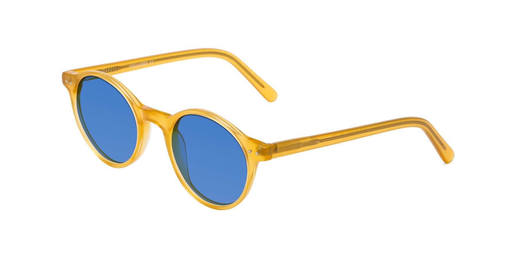Angle of Jardi in Honey with Blue Tinted Lenses