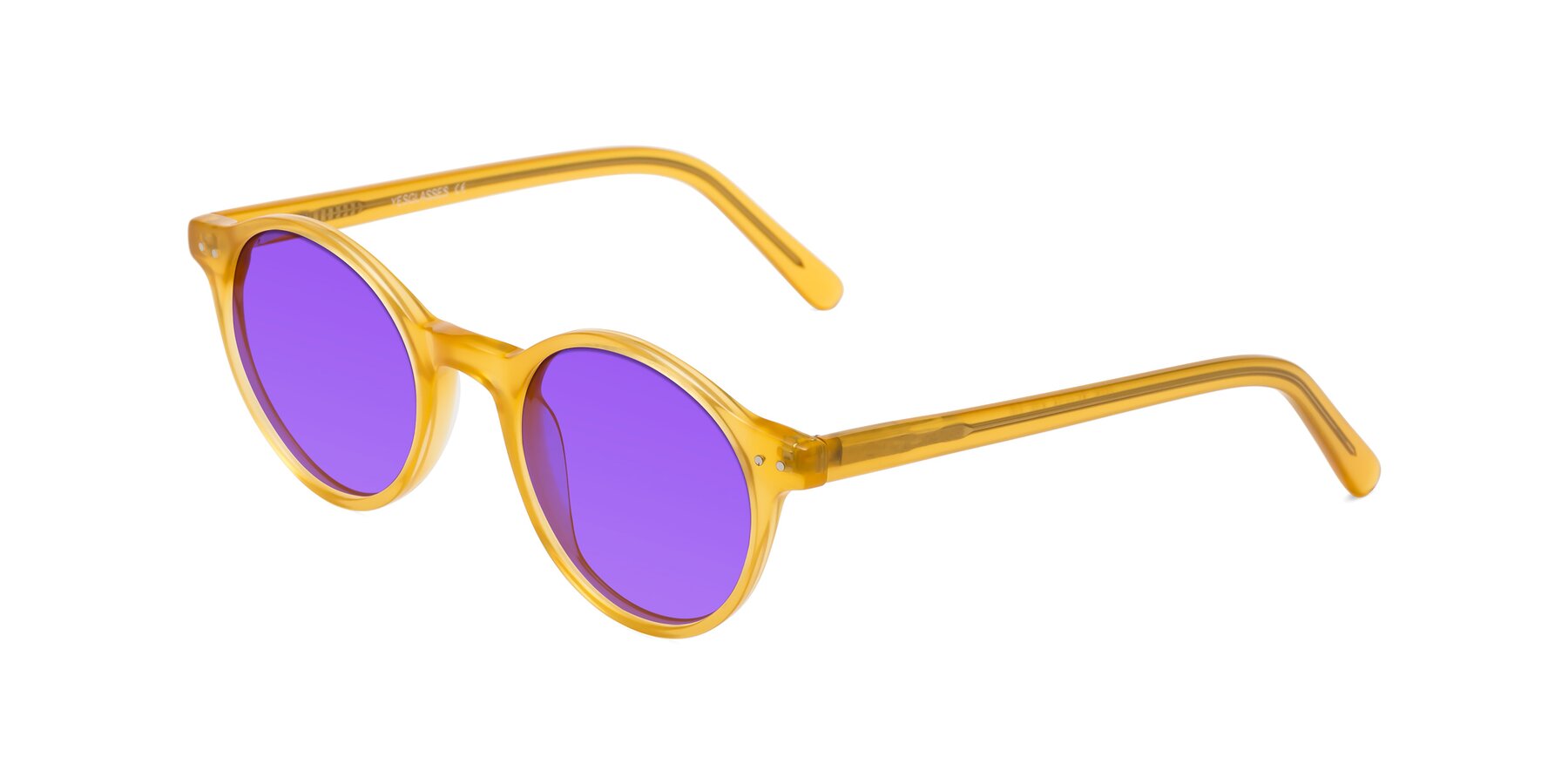 Angle of Jardi in Honey with Purple Tinted Lenses