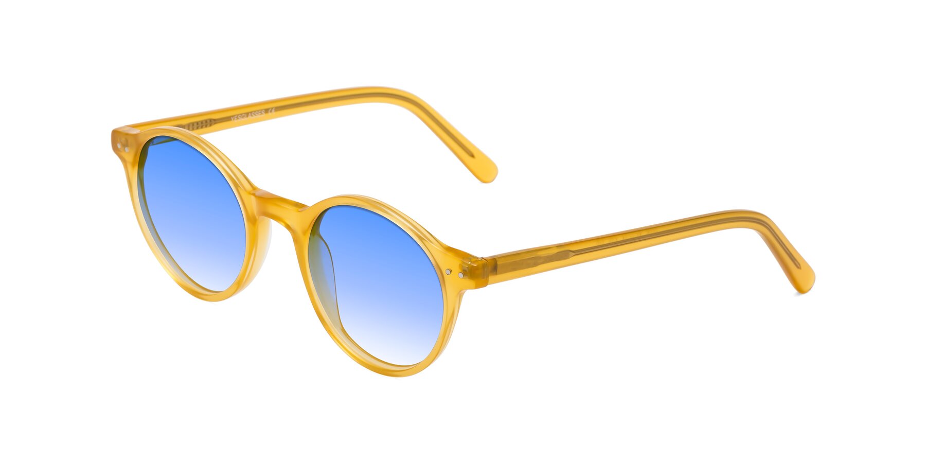 Angle of Jardi in Honey with Blue Gradient Lenses