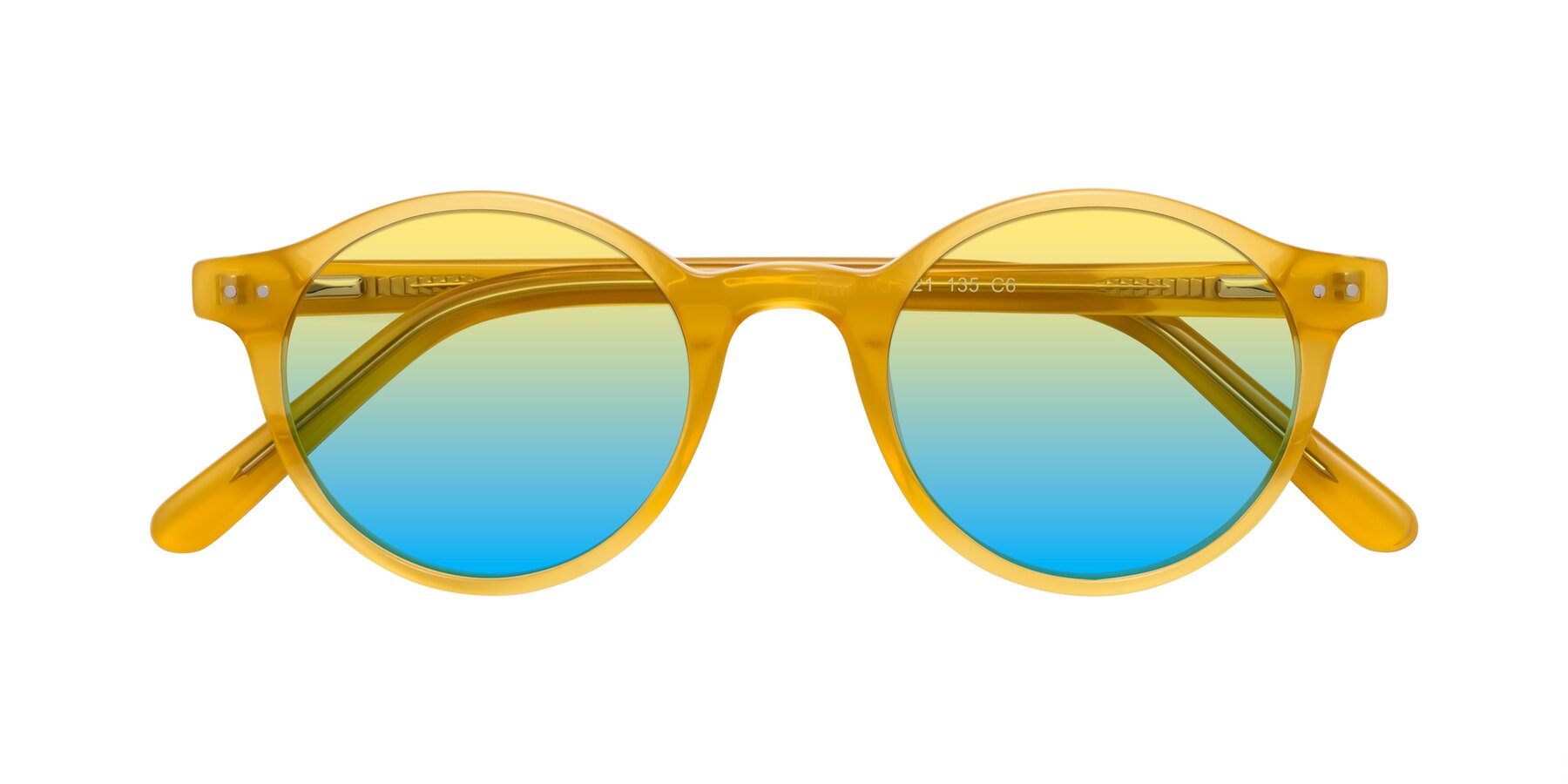 Folded Front of Jardi in Honey with Yellow / Blue Gradient Lenses