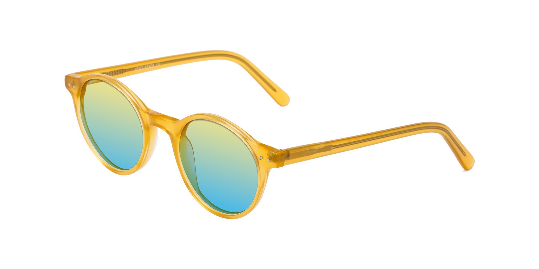Angle of Jardi in Honey with Yellow / Blue Gradient Lenses