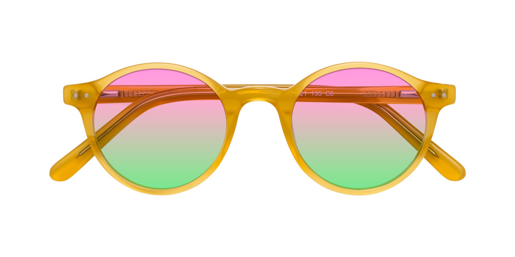 Folded Front of Jardi in Honey with Pink / Green Gradient Lenses