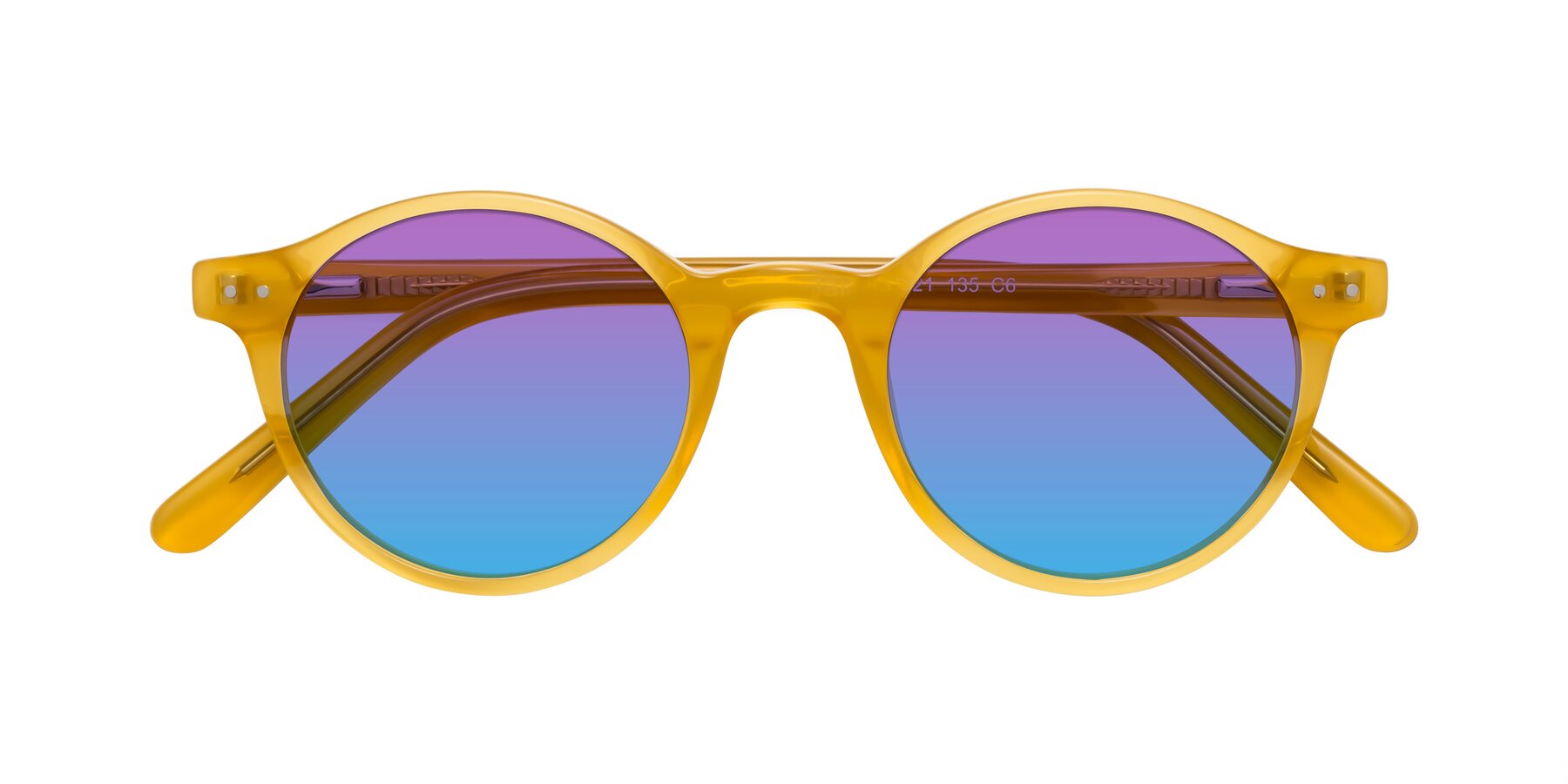 Folded Front of Jardi in Honey with Purple / Blue Gradient Lenses