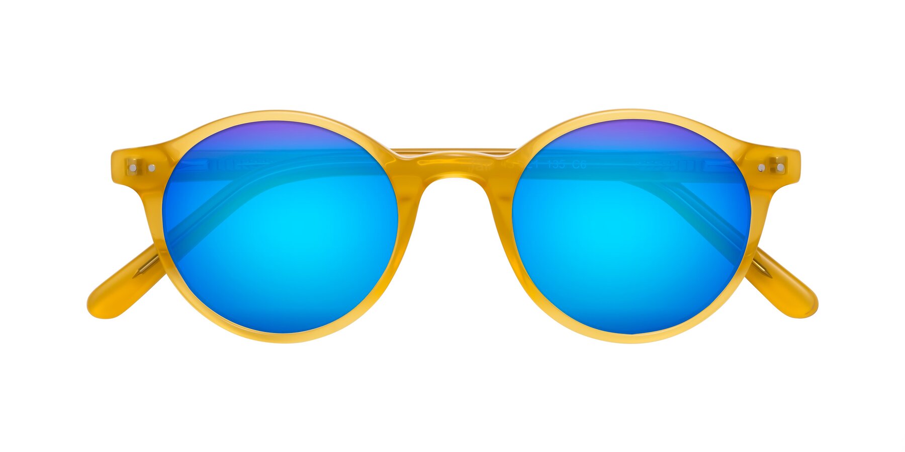 Folded Front of Jardi in Honey with Blue Mirrored Lenses