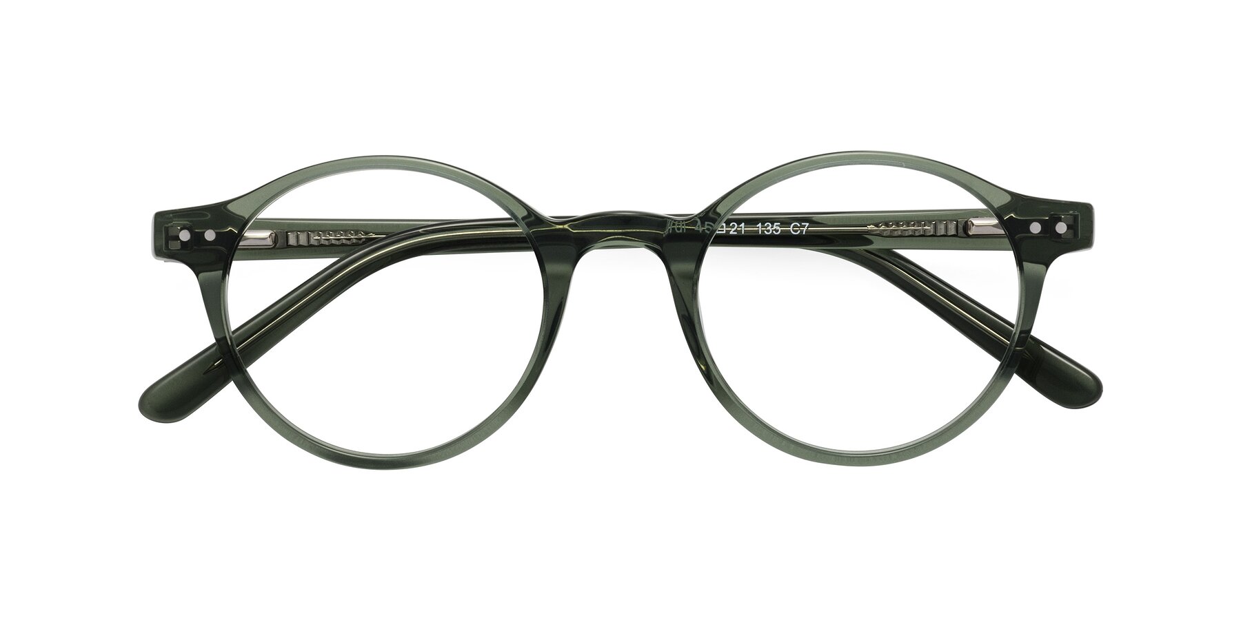 Folded Front of Jardi in Transparent Green with Clear Eyeglass Lenses