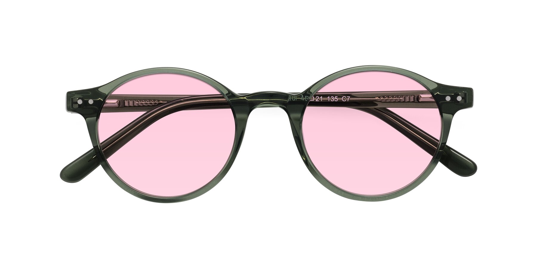 Folded Front of Jardi in Transparent Green with Light Pink Tinted Lenses