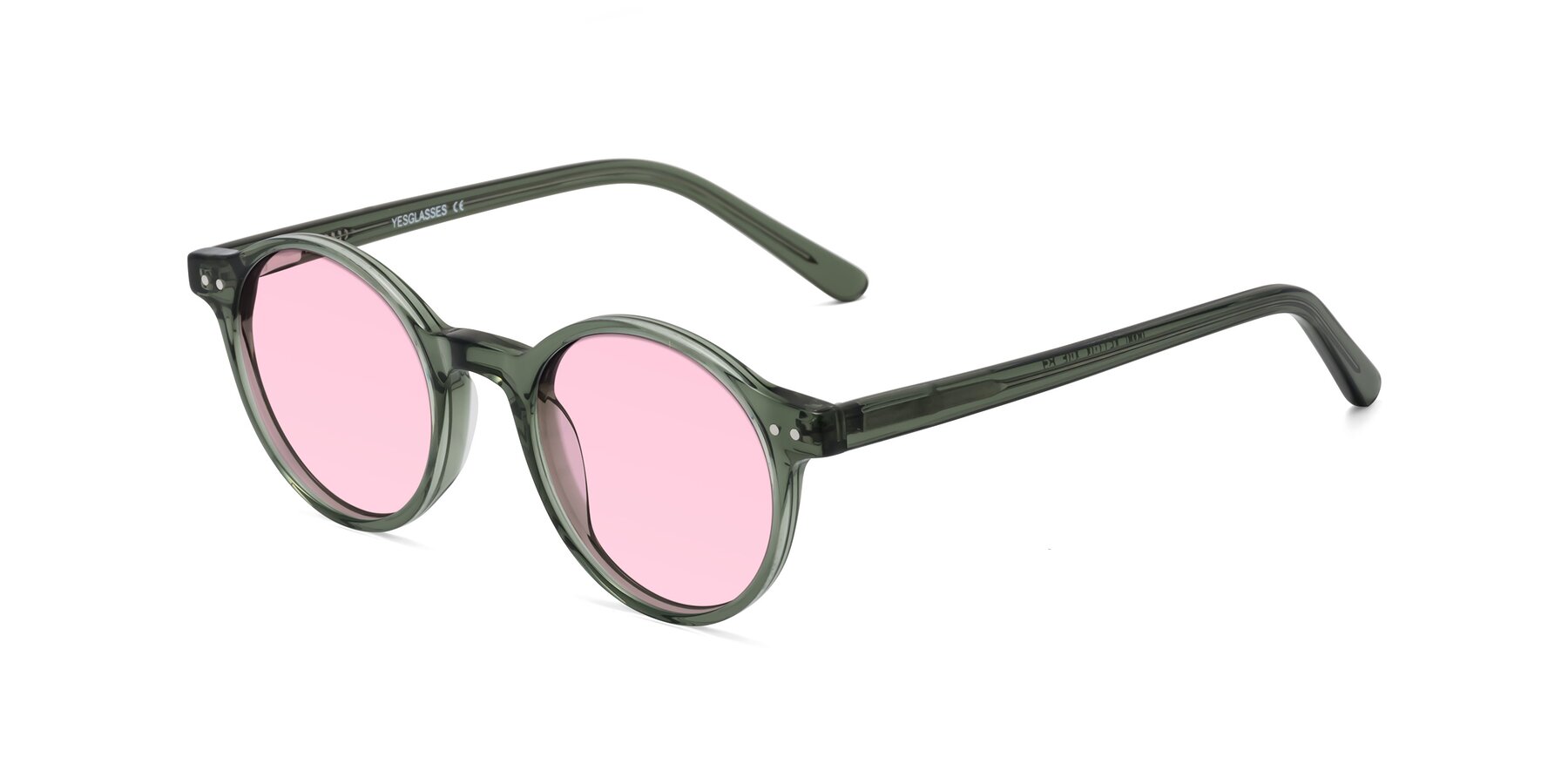 Angle of Jardi in Transparent Green with Light Pink Tinted Lenses