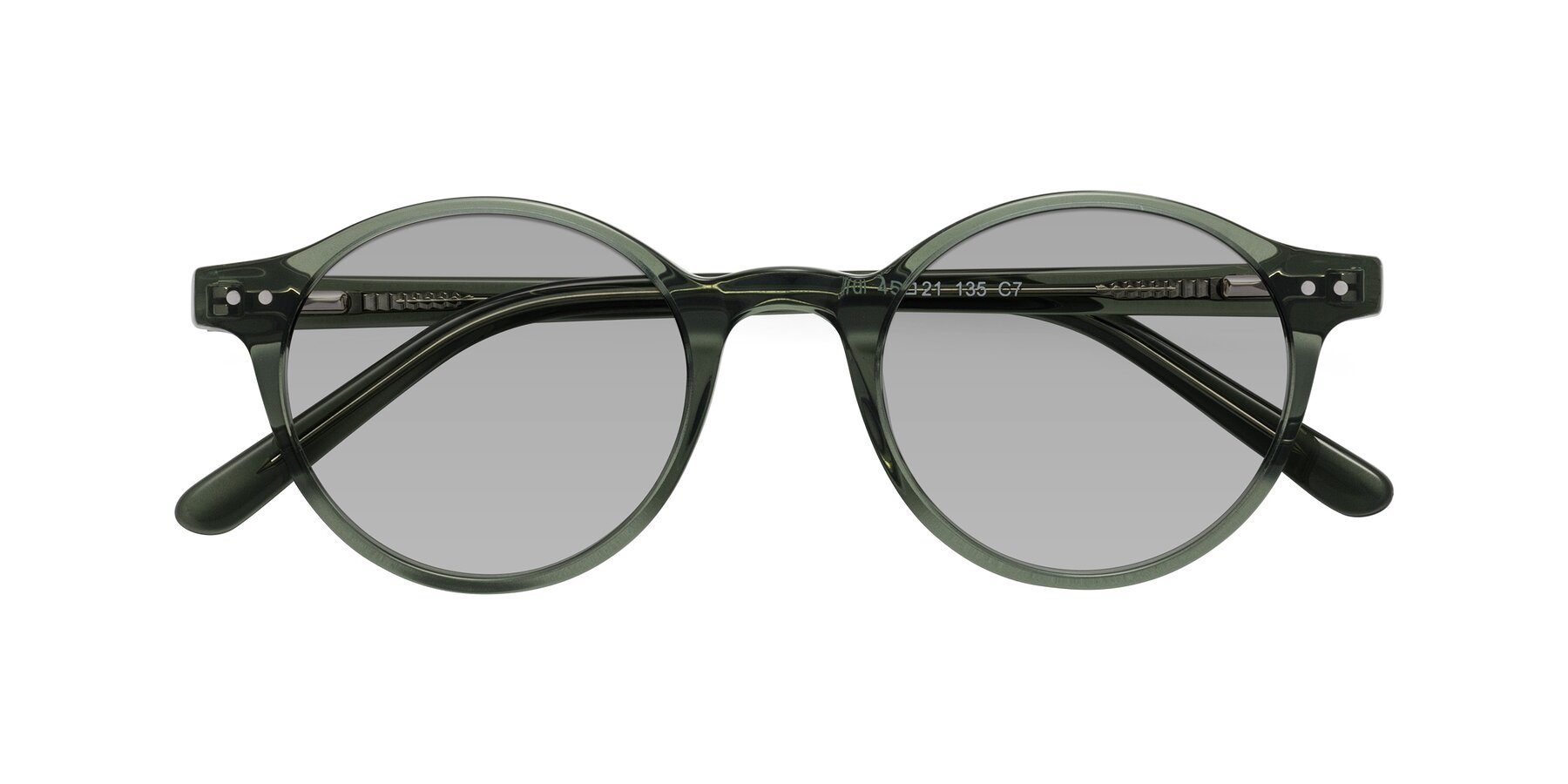 Folded Front of Jardi in Transparent Green with Light Gray Tinted Lenses