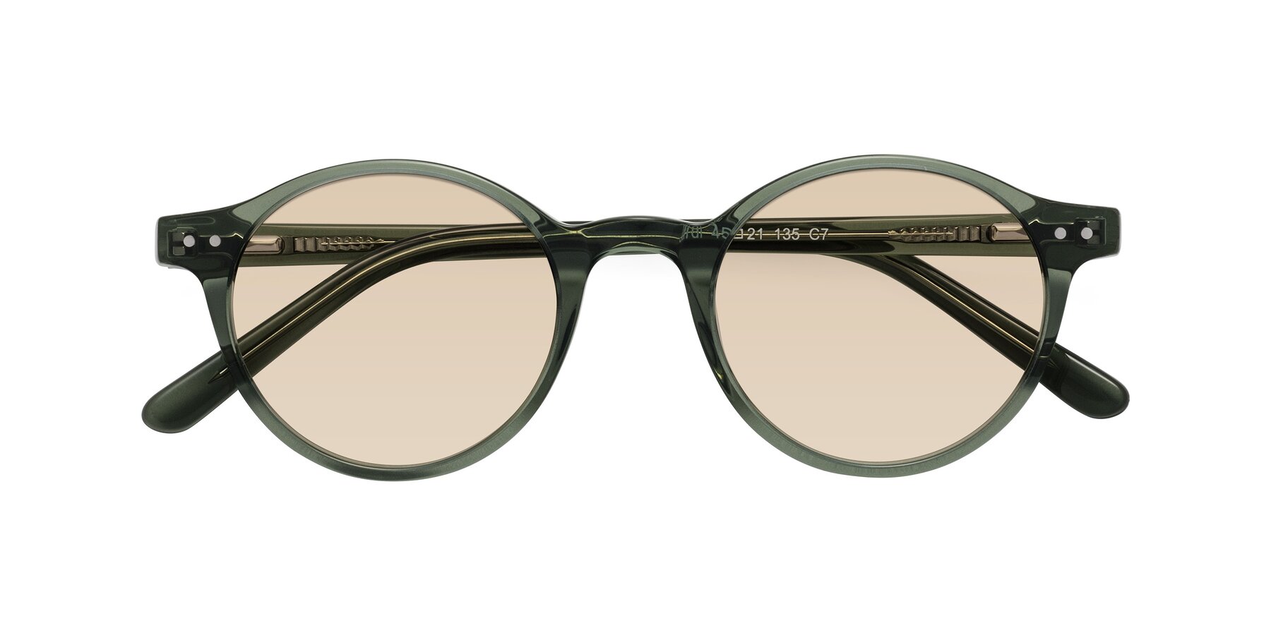 Folded Front of Jardi in Transparent Green with Light Brown Tinted Lenses