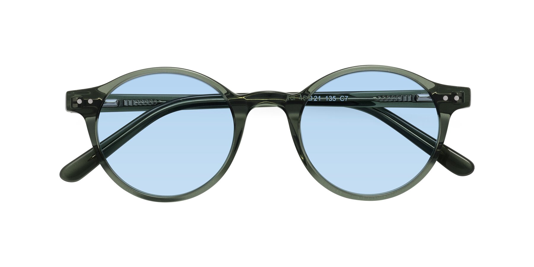 Folded Front of Jardi in Transparent Green with Light Blue Tinted Lenses