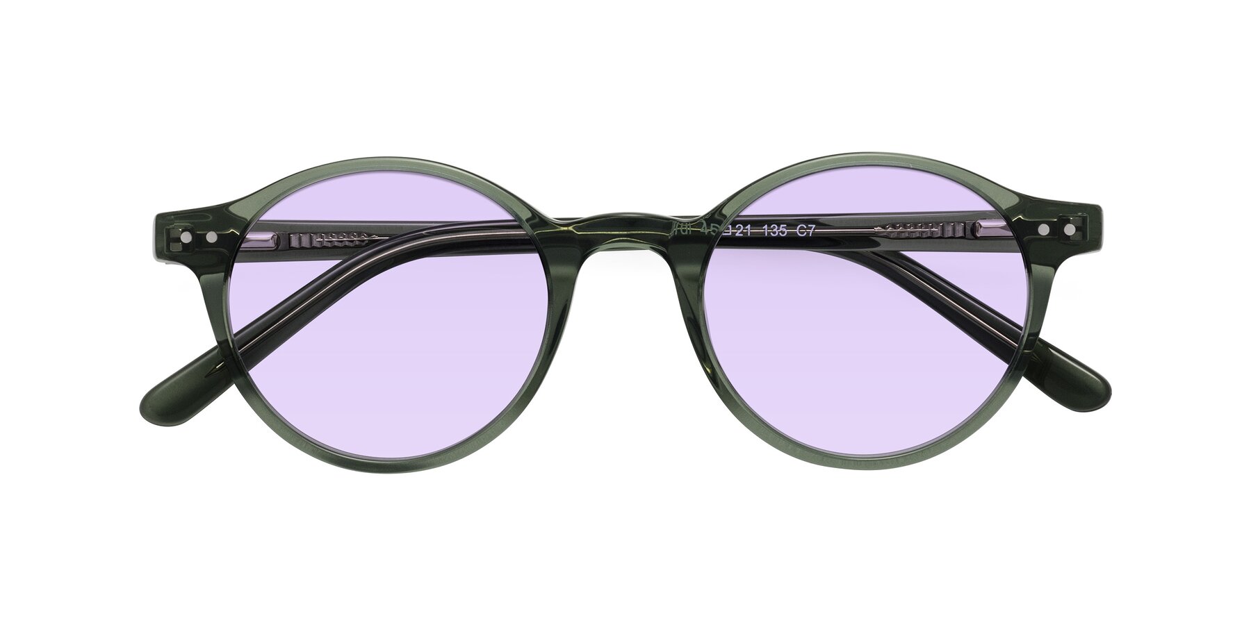 Folded Front of Jardi in Transparent Green with Light Purple Tinted Lenses