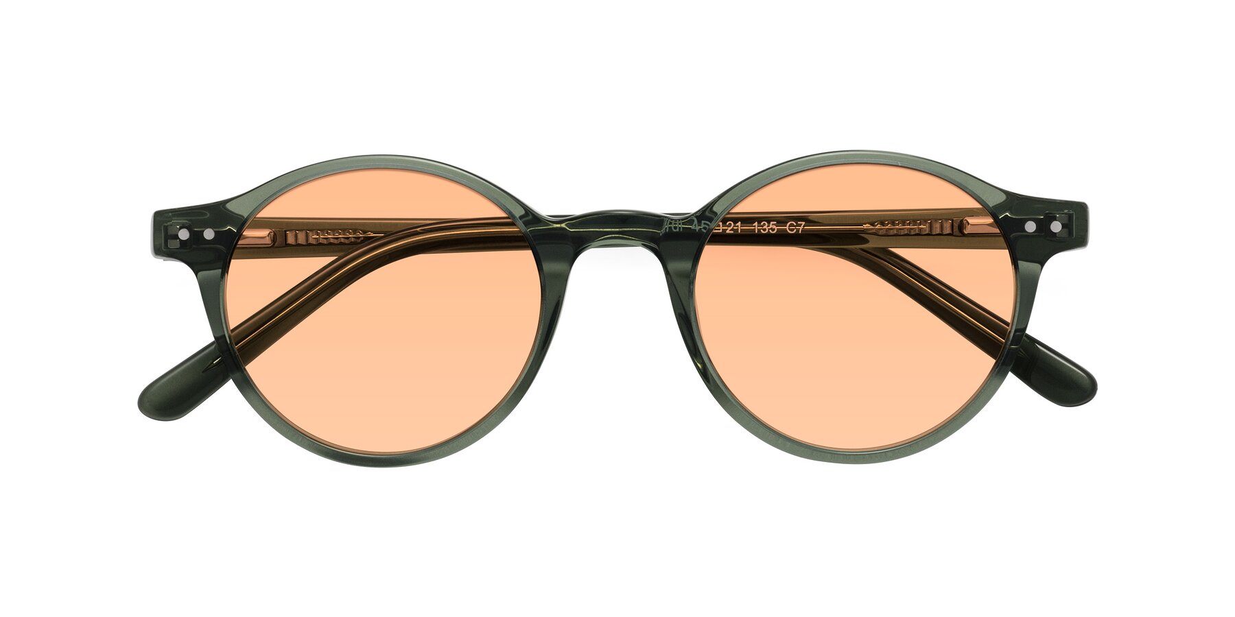 Folded Front of Jardi in Transparent Green with Light Orange Tinted Lenses