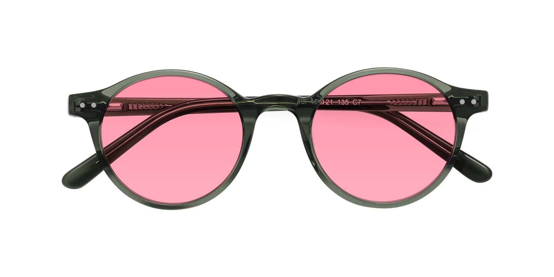 Folded Front of Jardi in Transparent Green with Pink Tinted Lenses