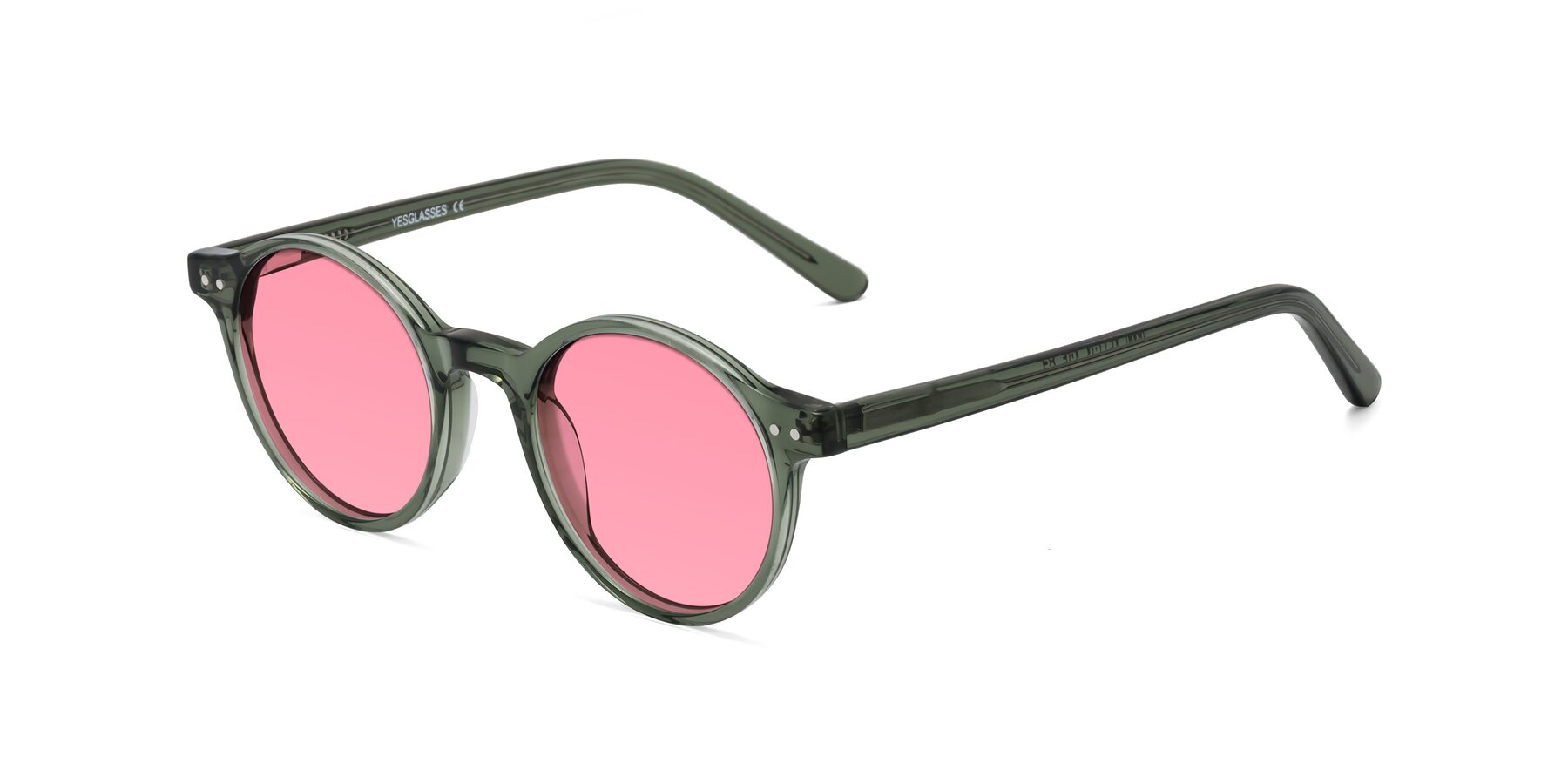 Angle of Jardi in Transparent Green with Pink Tinted Lenses